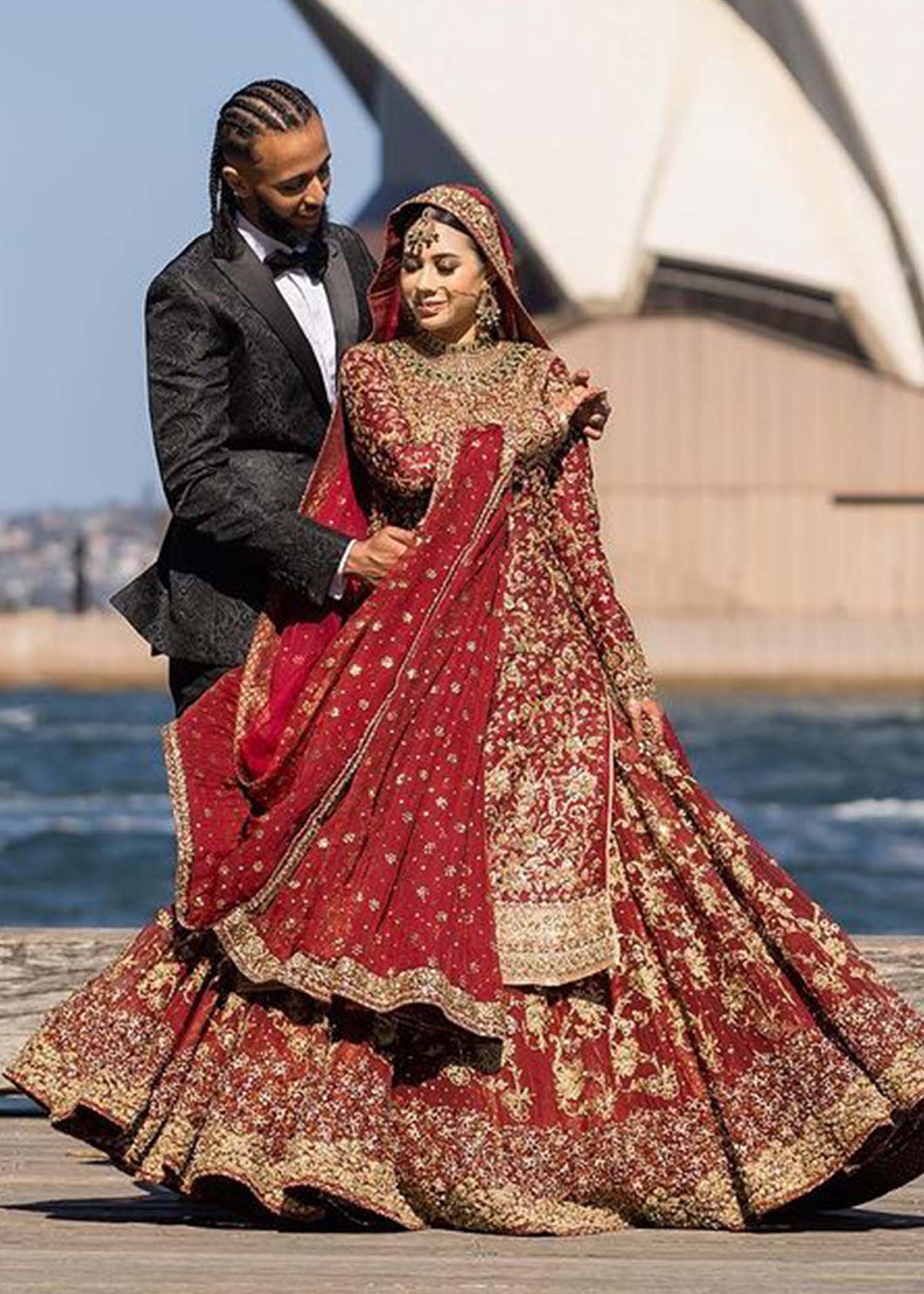 Deep Maroon Zardozi Velvet Bridal Lehenga (3-Piece) - Image 11