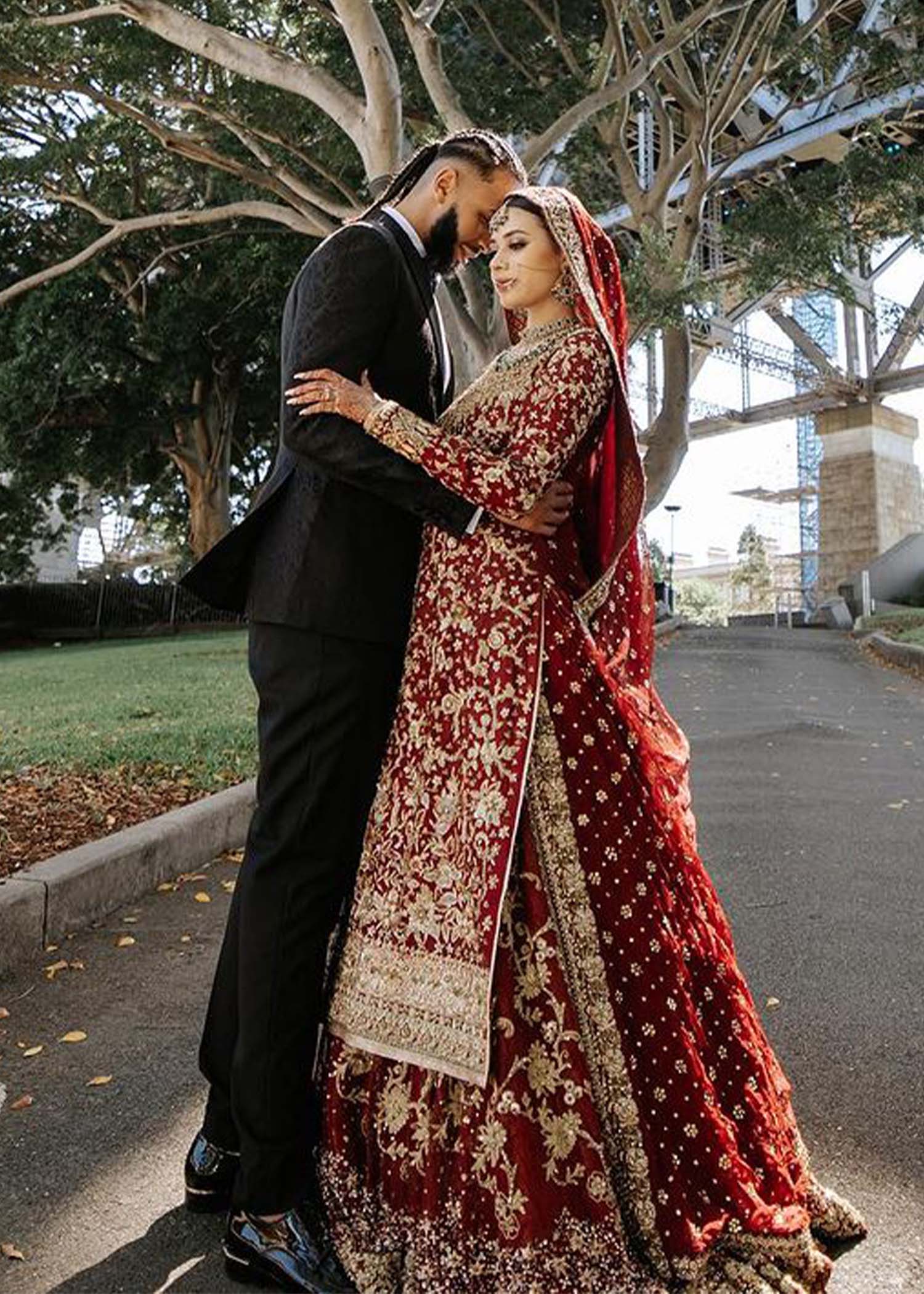 Deep Maroon Zardozi Velvet Bridal Lehenga (3-Piece) - Image 13