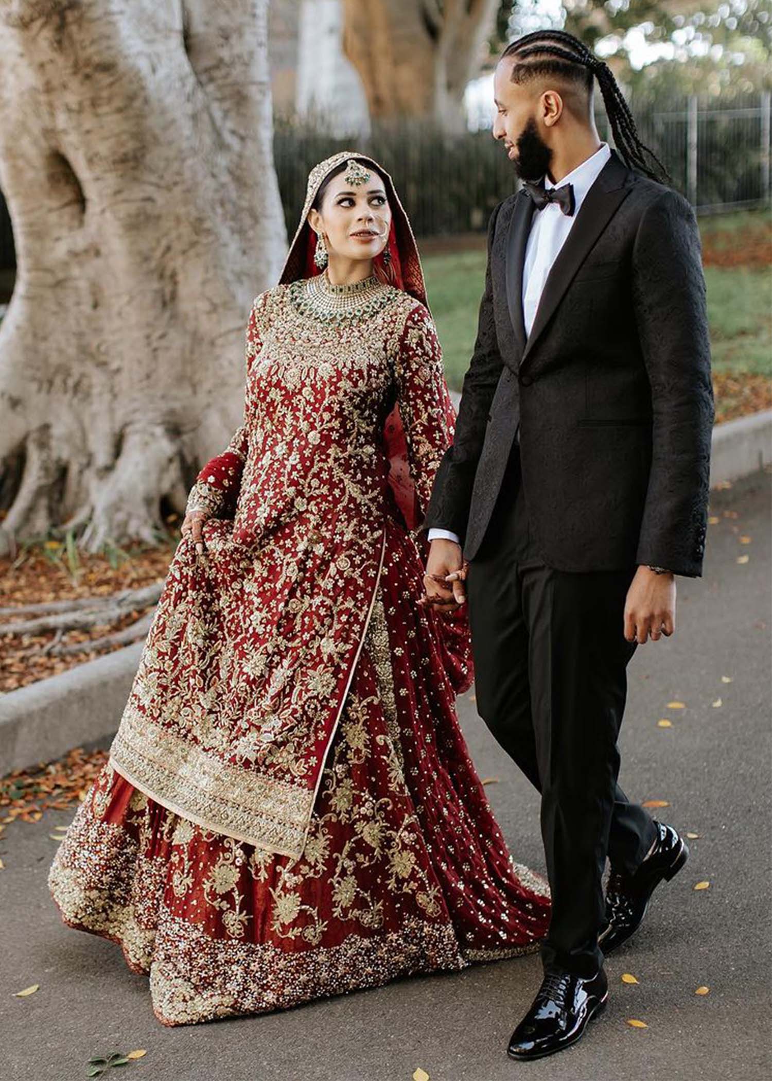 Deep Maroon Zardozi Velvet Bridal Lehenga (3-Piece) - Image 14