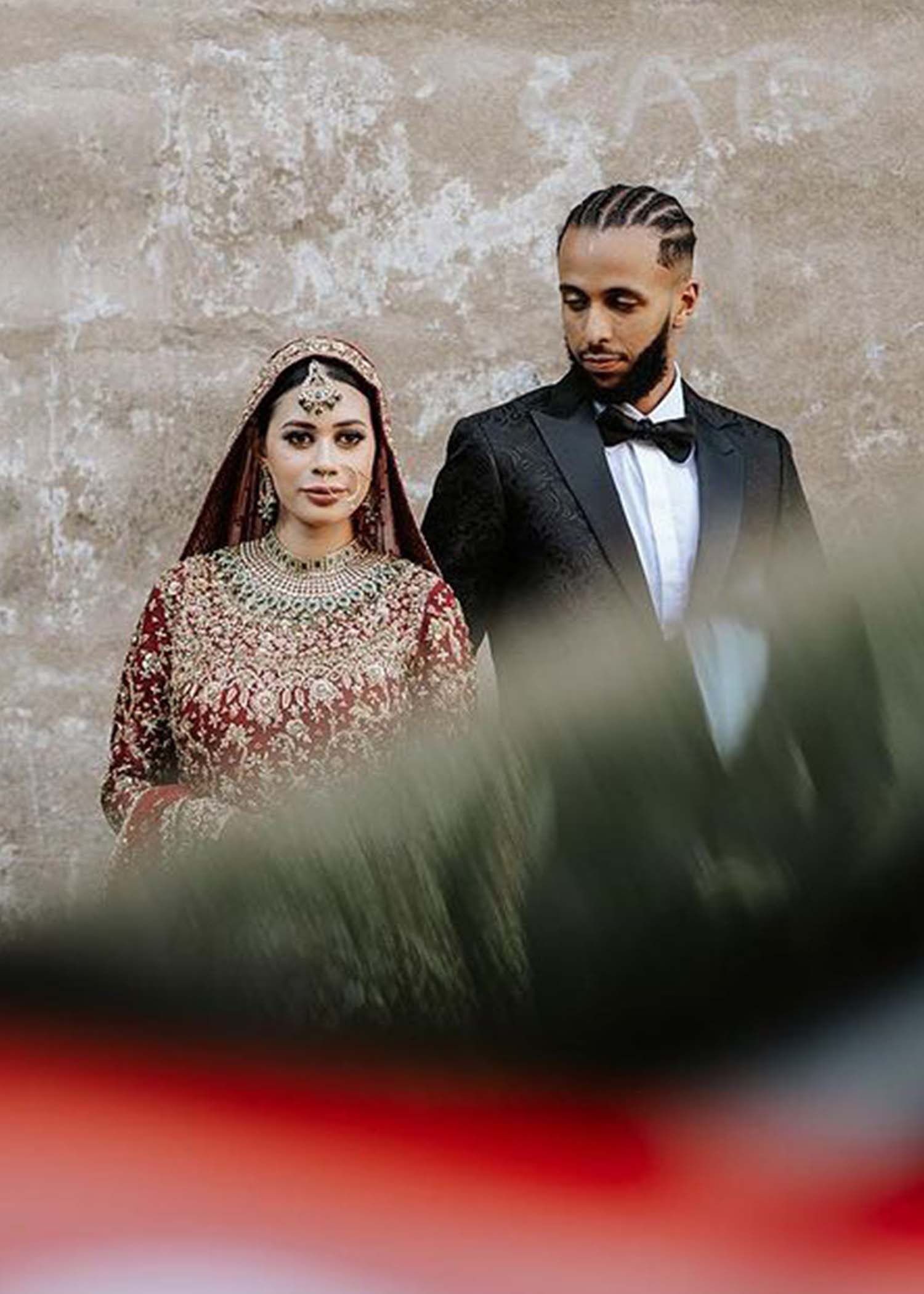 Deep Maroon Zardozi Velvet Bridal Lehenga (3-Piece) - Image 7