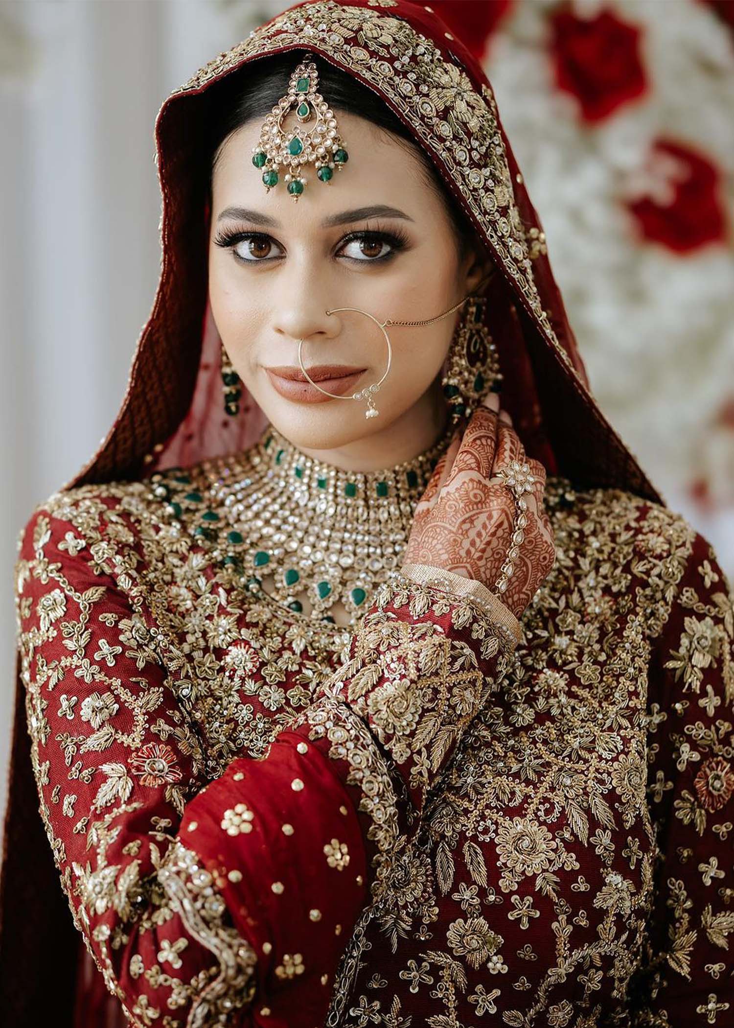 Deep Maroon Zardozi Velvet Bridal Lehenga (3-Piece) - Image 8