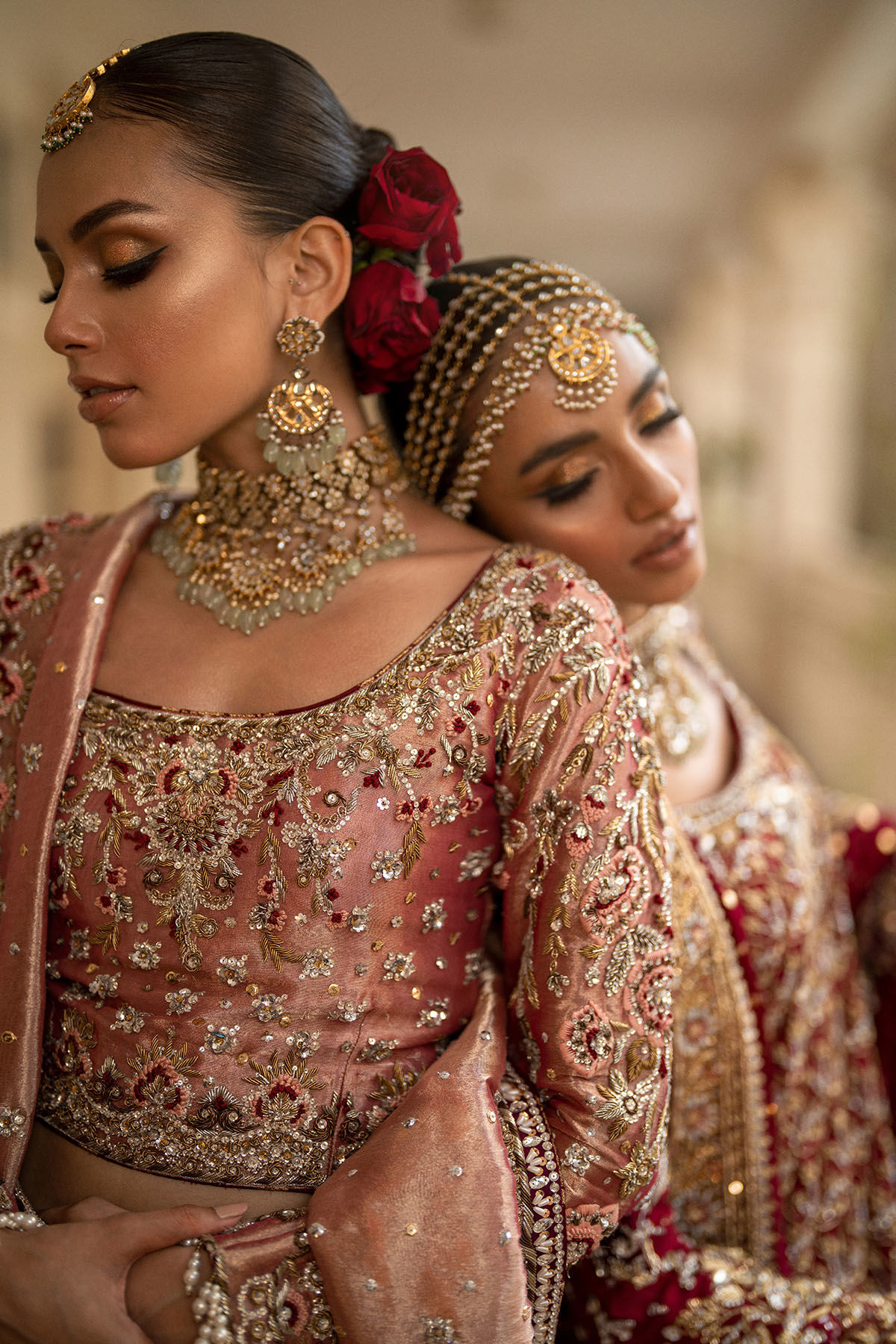 Pakistani Deep Maroon Embellished Velvet Bridal Lehenga (3-Piece) - Image 13