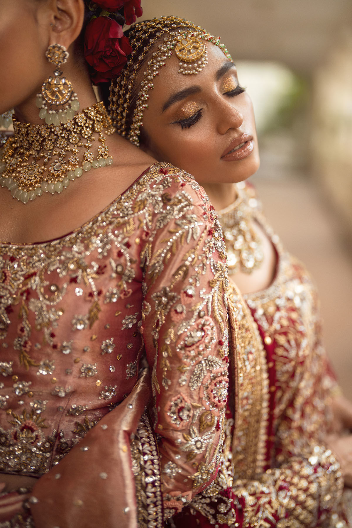 Pakistani Deep Maroon Embellished Velvet Bridal Lehenga (3-Piece) - Image 14