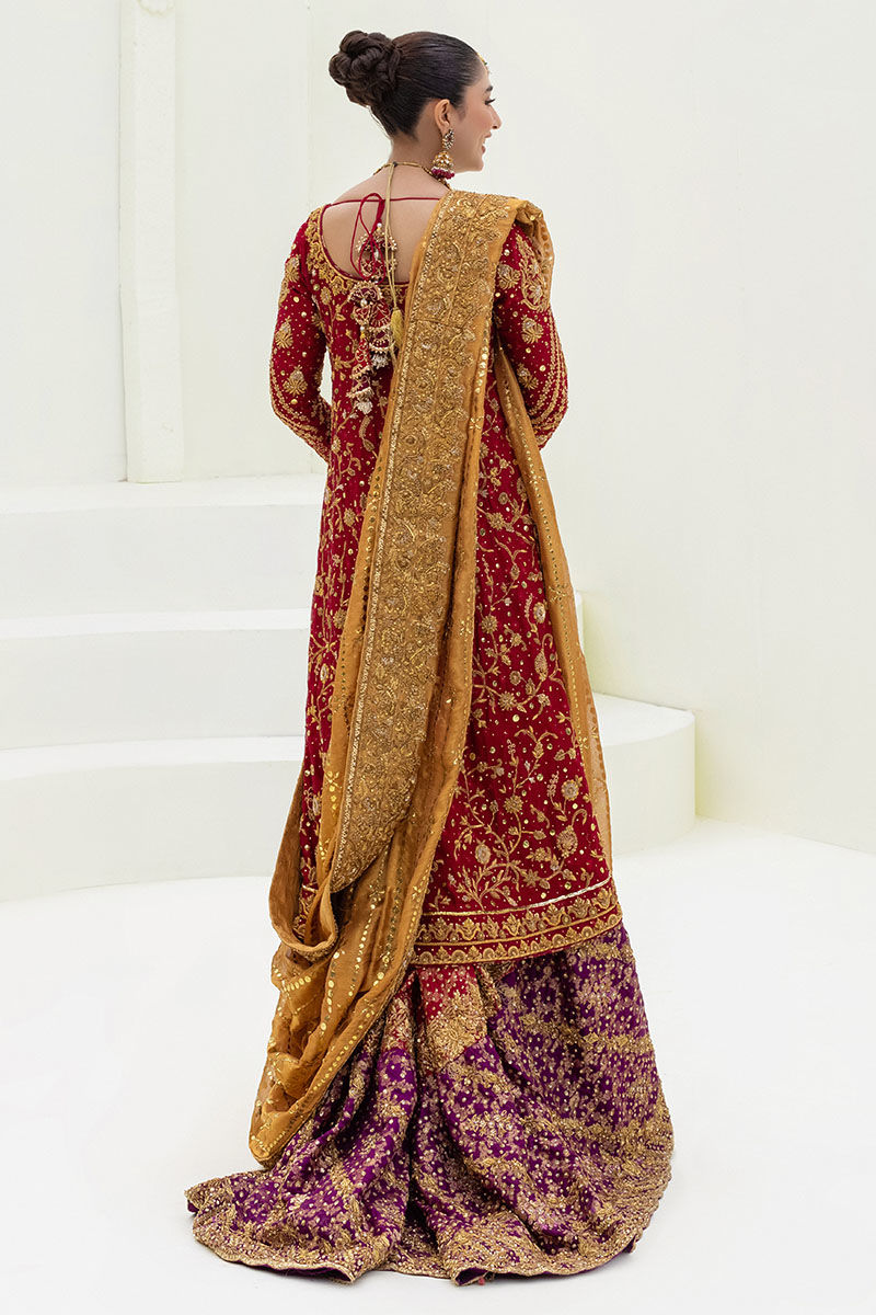 Pakistani Maroon Zardozi Velvet Lehenga (3-Piece) - Image 3