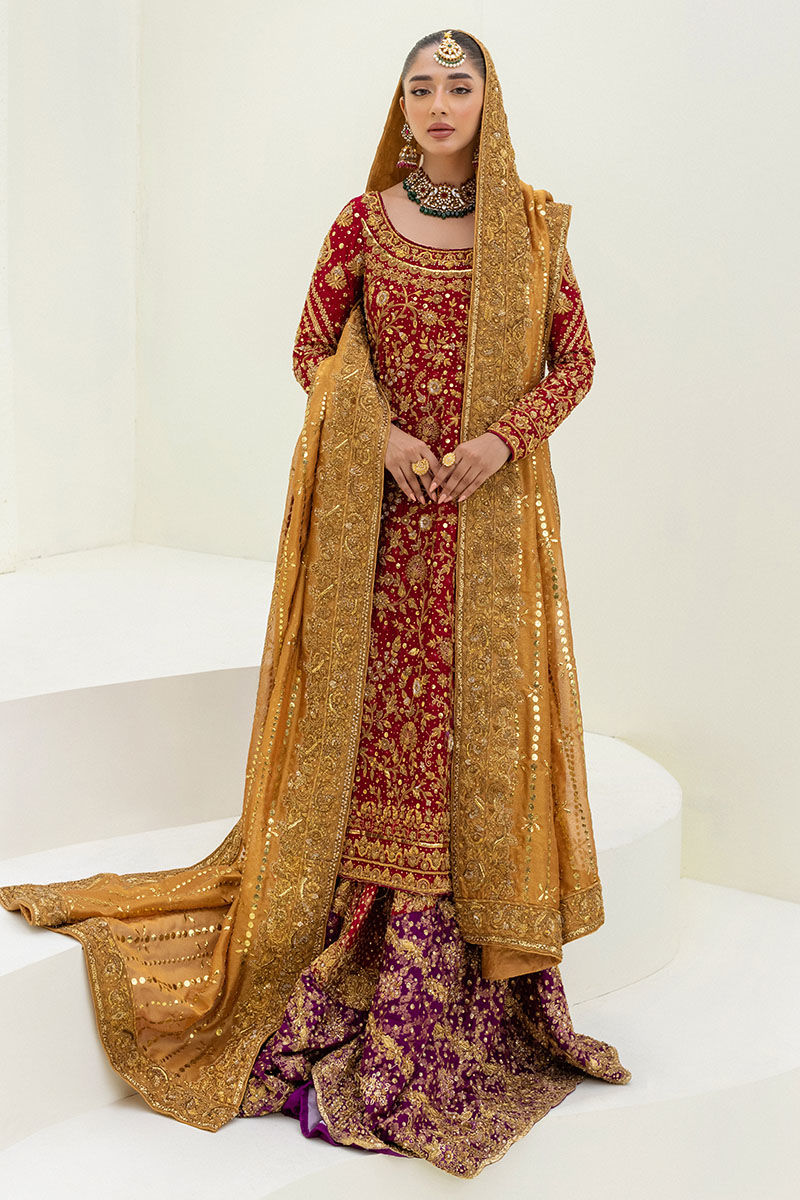 Pakistani Maroon Zardozi Velvet Lehenga (3-Piece) - Image 4