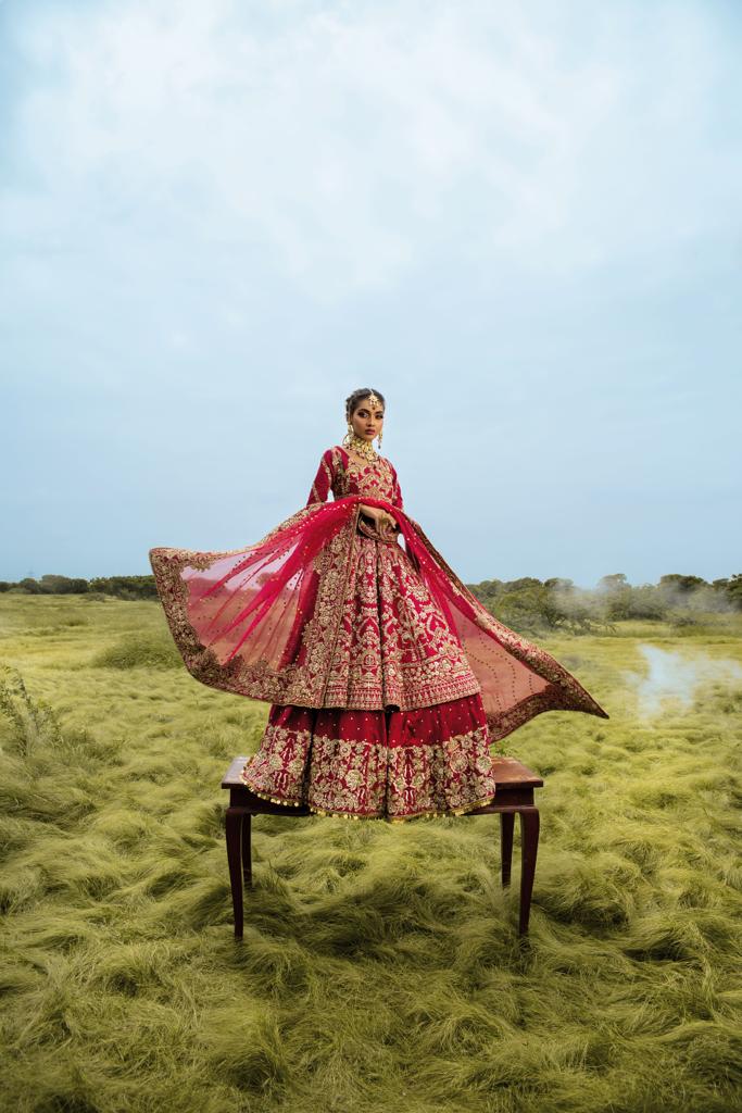 Garnet Maroon Embroidered Velvet Lehenga Set (3-Piece) - Image 3