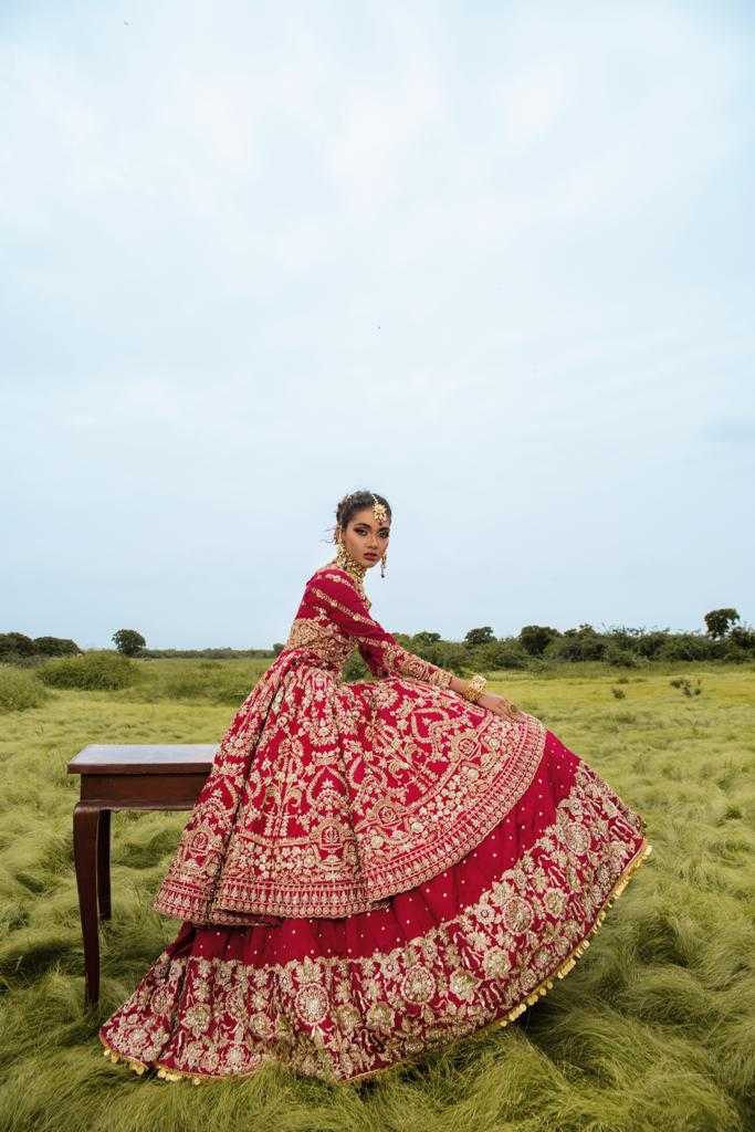 Garnet Maroon Embroidered Velvet Lehenga Set (3-Piece) - Image 4