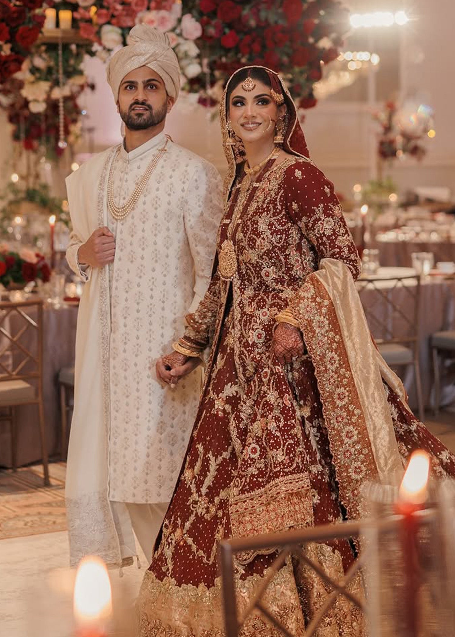 Pakistani Deep Maroon Zardozi Velvet Bridal Lehenga (3-Piece) - Image 1