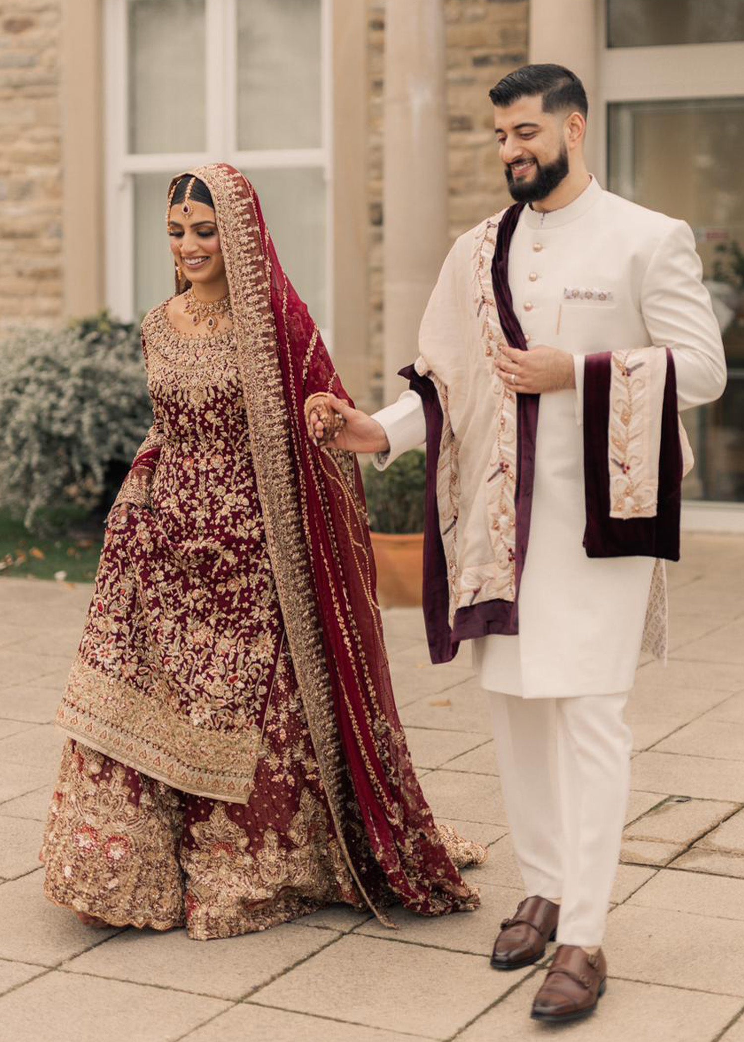 Pakistani Deep Maroon Zardozi Velvet Bridal Lehenga (3-Piece) - Image 6