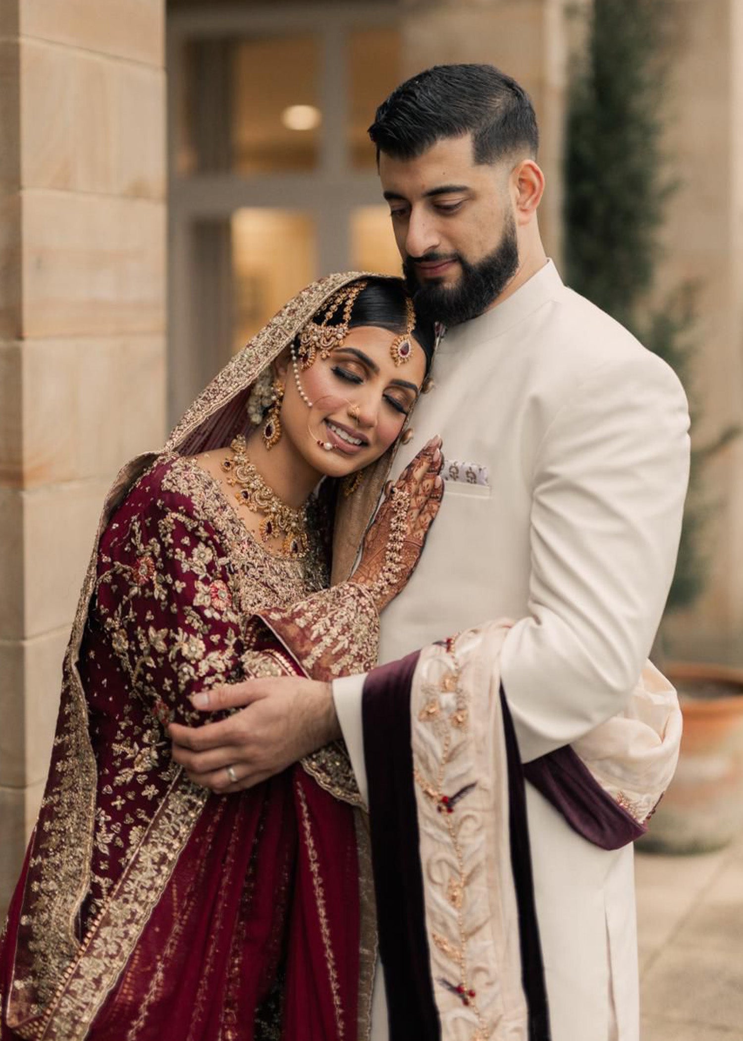 Deep Maroon Embellished Velvet Bridal Lehenga (3-Piece) - Image 6