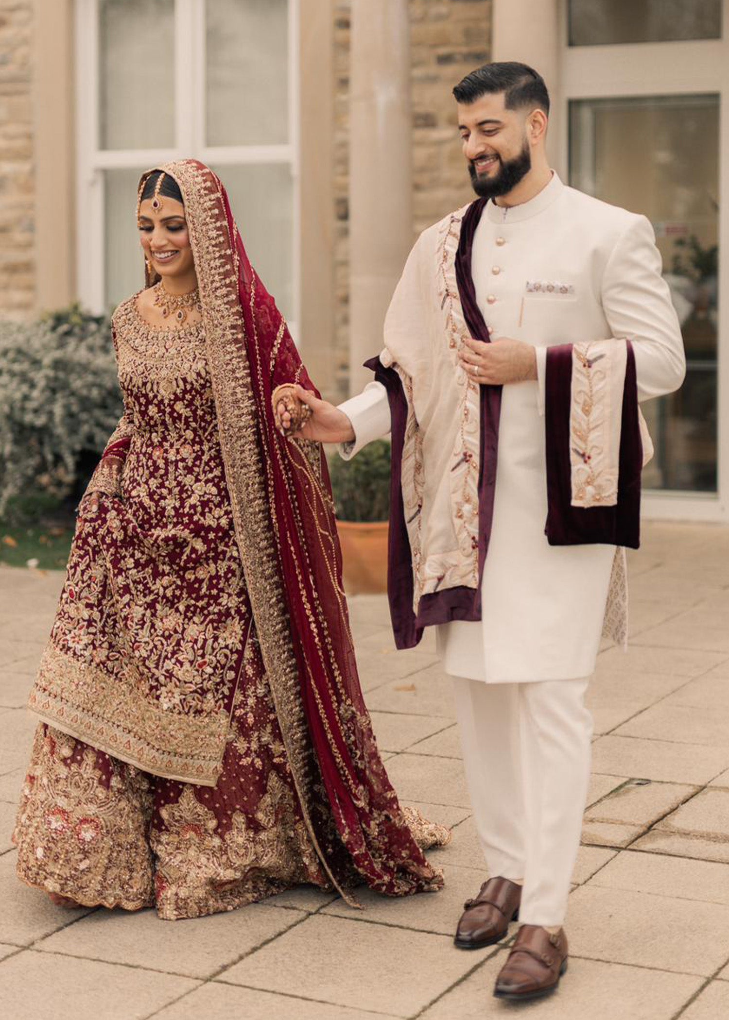 Deep Maroon Embellished Velvet Bridal Lehenga (3-Piece) - Image 7