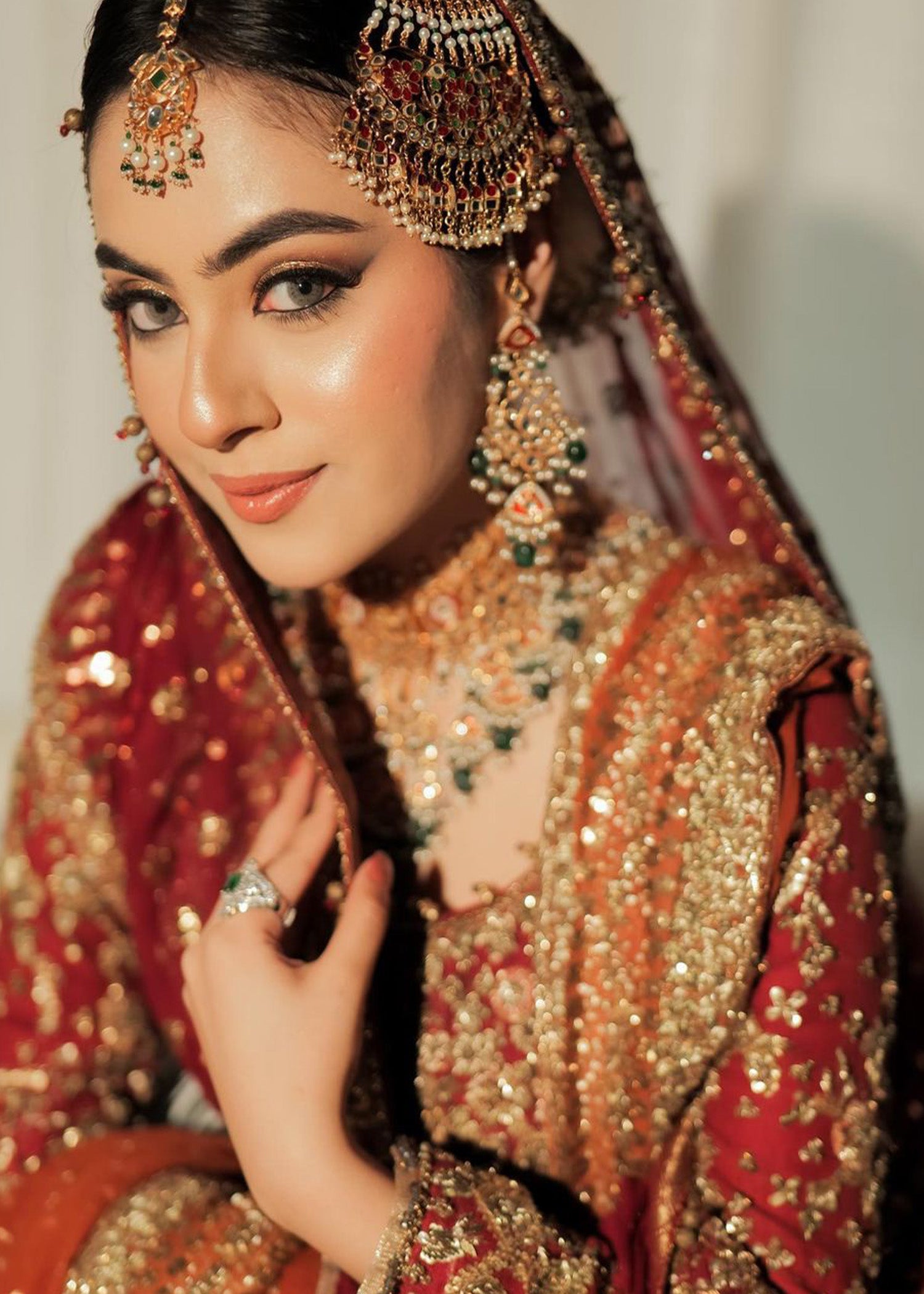 Pakistani Deep Maroon Zardozi Velvet Bridal Lehenga (3-Piece) - Image 5