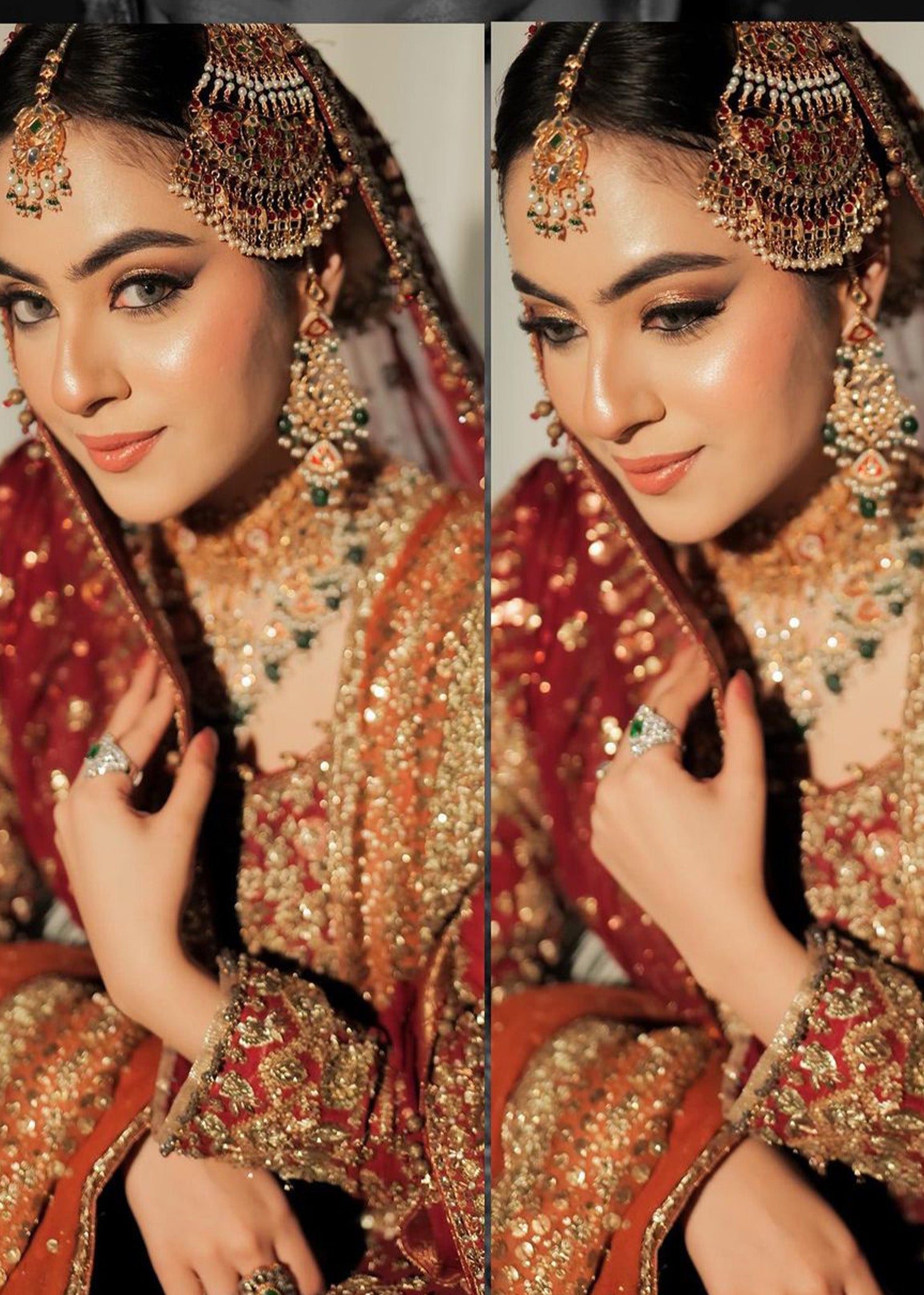 Pakistani Deep Maroon Zardozi Velvet Bridal Lehenga (3-Piece) - Image 7