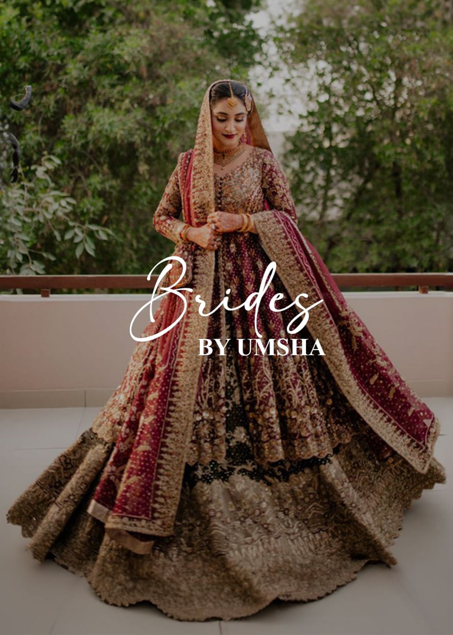 Pakistani Deep Maroon Antique Gold Velvet Bridal Lehenga (3-Piece) - Image 2