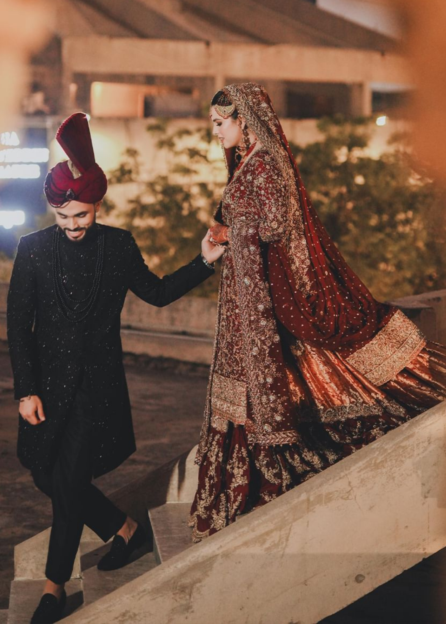 Pakistani Deep Maroon Zardozi Velvet Bridal Lehenga (3-Piece) - Image 3