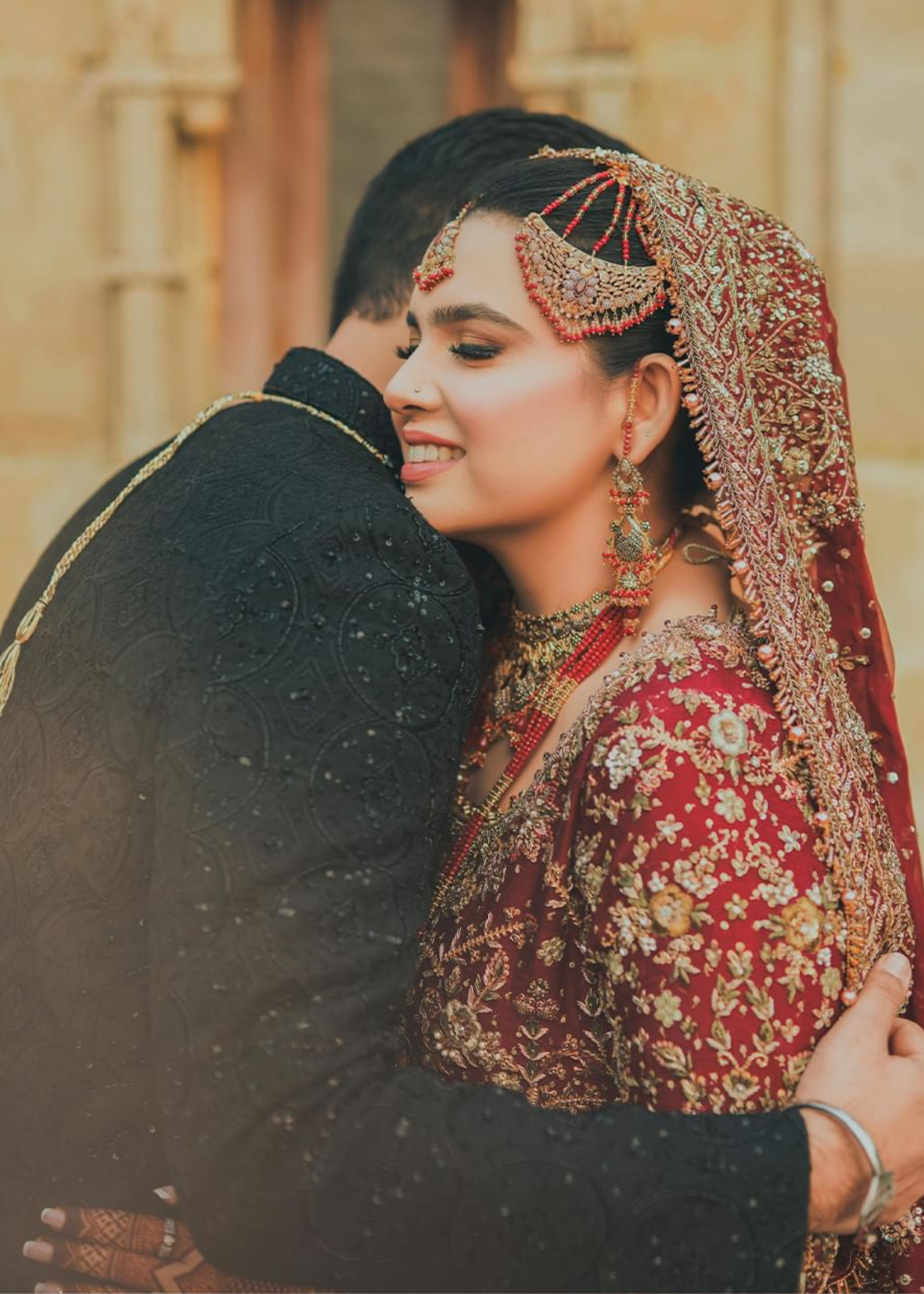 Pakistani Deep Maroon Zardozi Velvet Bridal Lehenga (3-Piece) - Image 4