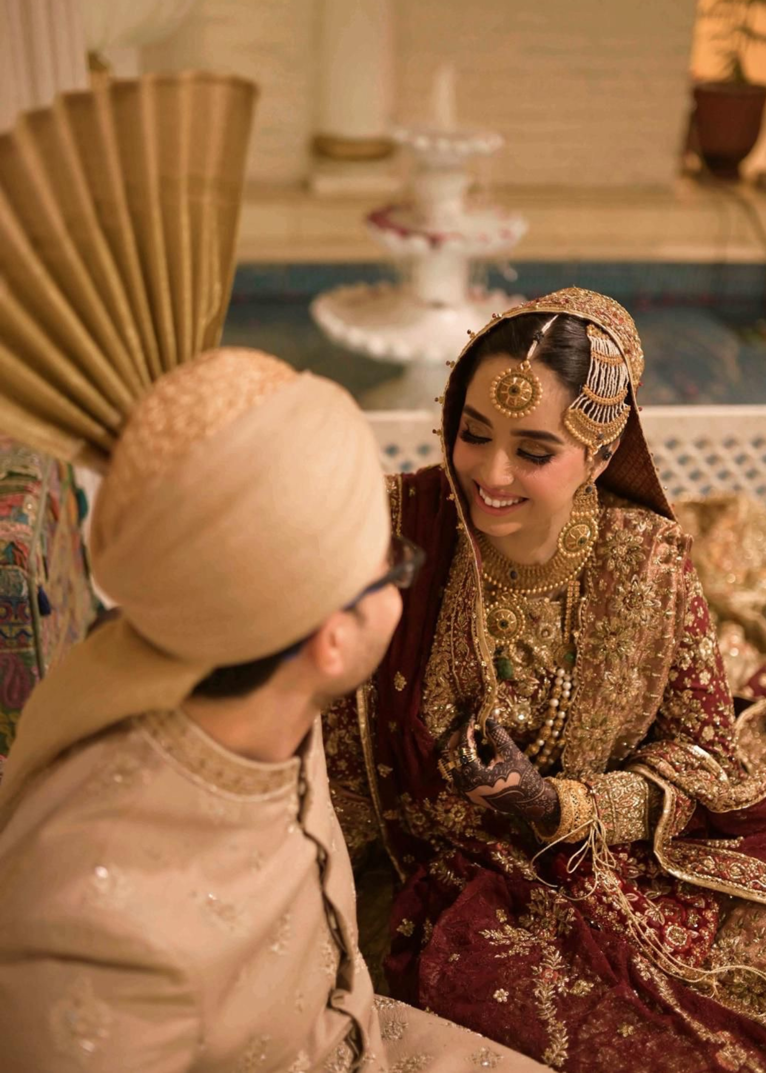 Deep Maroon Gold Embellished Velvet Bridal Lehenga (3-Piece) - Image 3