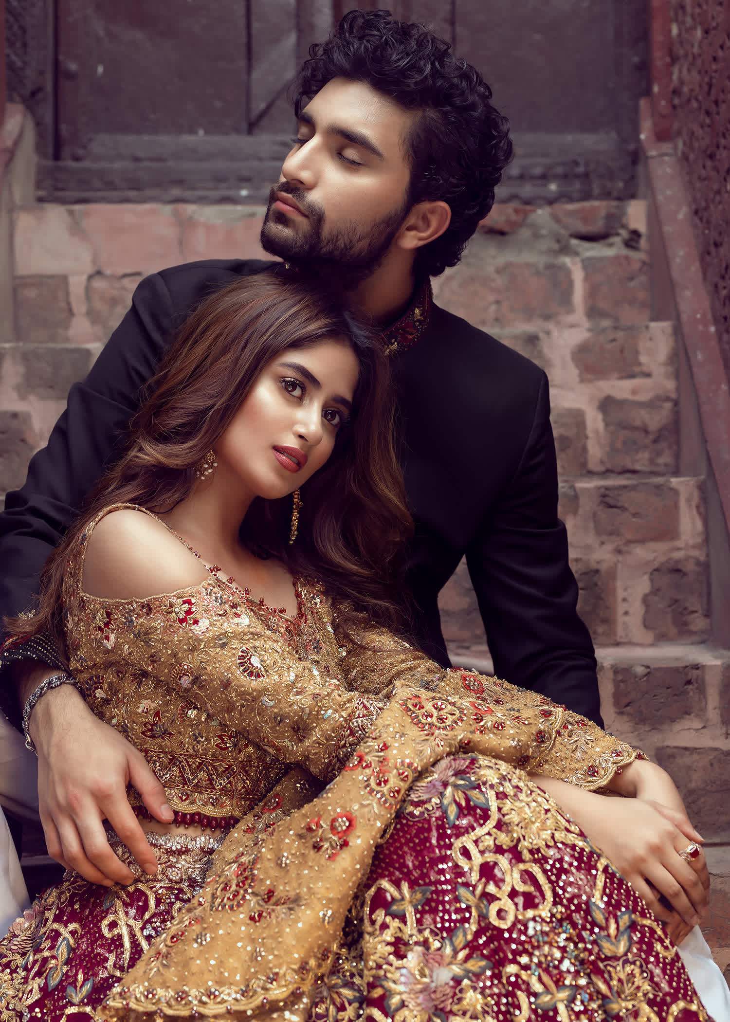 Pakistani Deep Maroon Zardozi Velvet Silk Bridal Lehenga (3-Piece) - Image 2