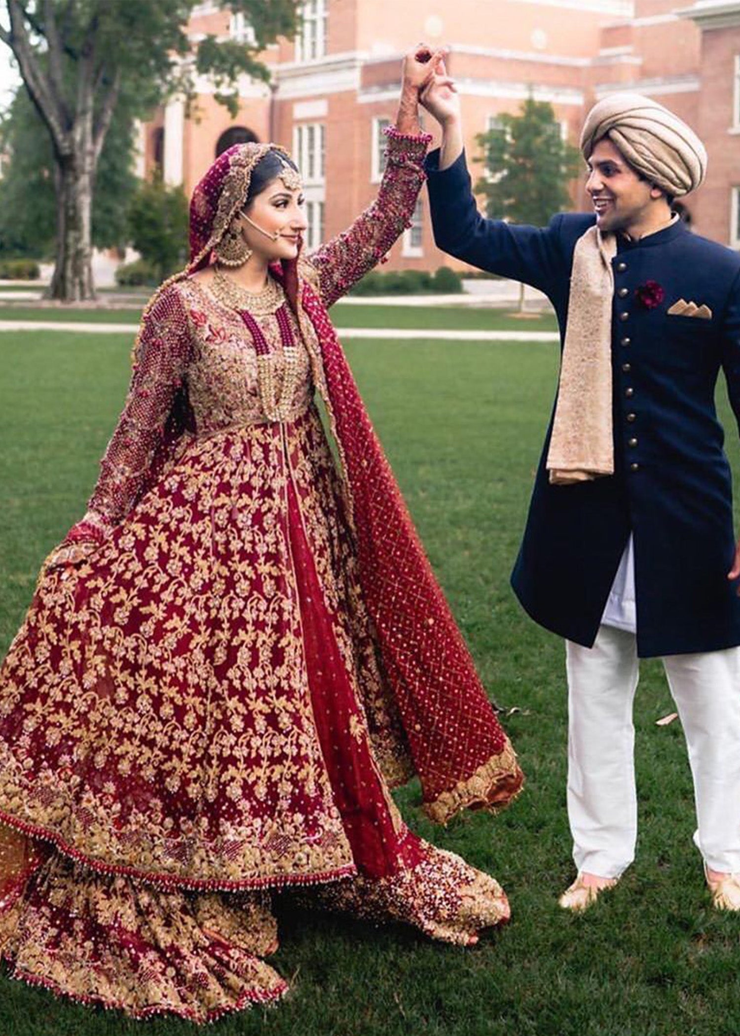 Deep Maroon Embroidered Velvet Bridal Lehenga (3-Piece) - Image 3