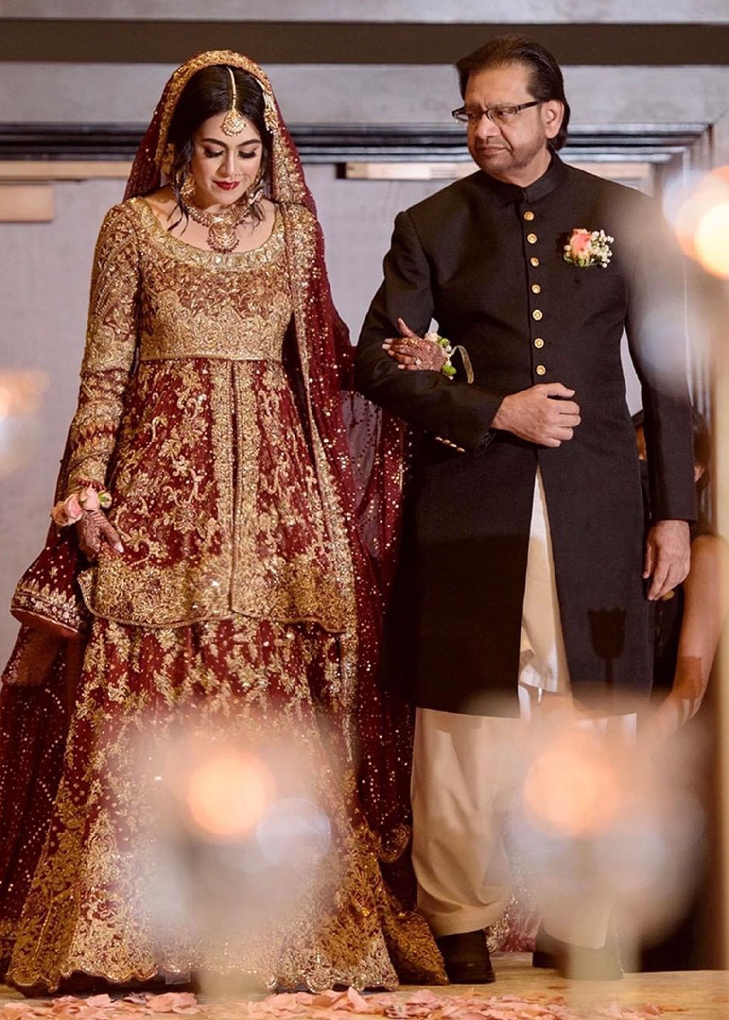 Deep Maroon Embroidered Velvet Silk Bridal Lehenga (3-Piece) - Image 10