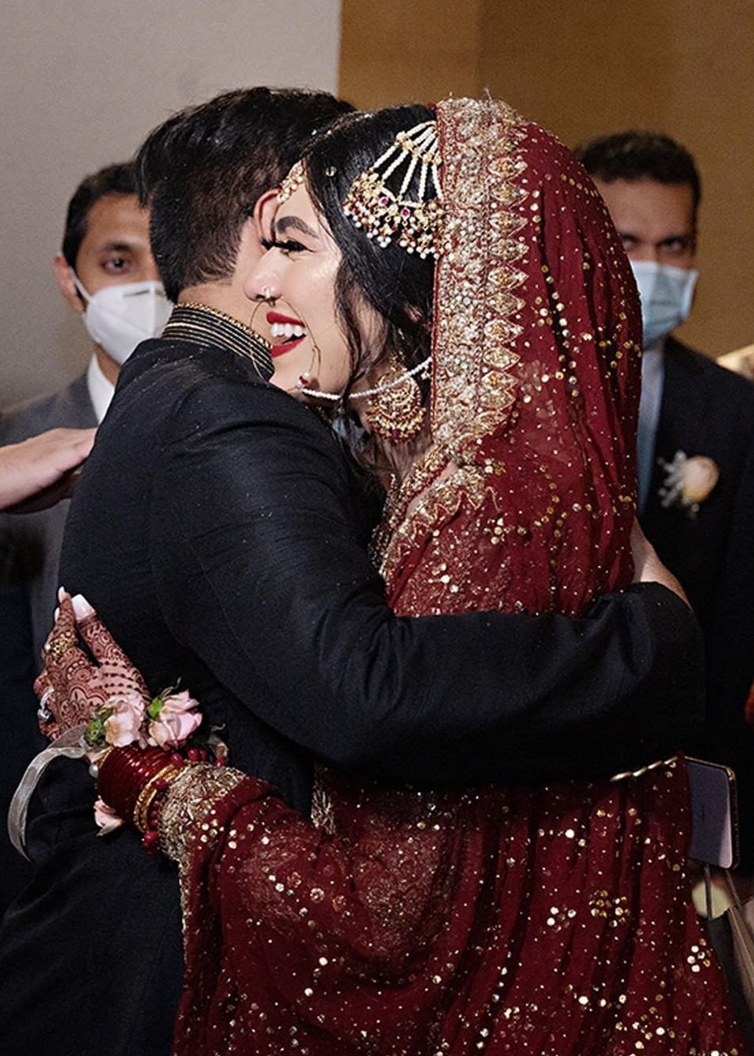 Deep Maroon Embroidered Velvet Silk Bridal Lehenga (3-Piece) - Image 5