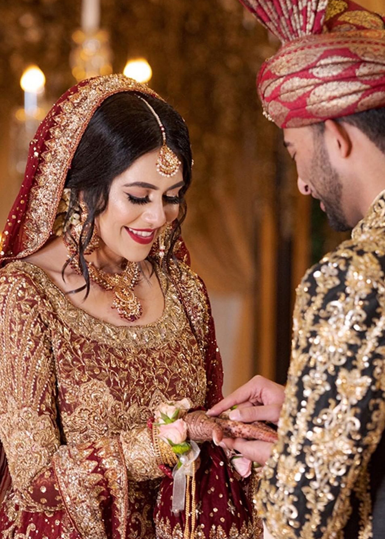 Deep Maroon Embroidered Velvet Silk Bridal Lehenga (3-Piece) - Image 9