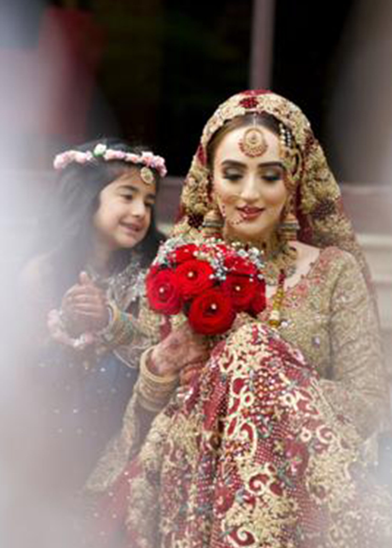 Deep Maroon Gold Zardozi Velvet Bridal Lehenga (3-Piece) - Image 3