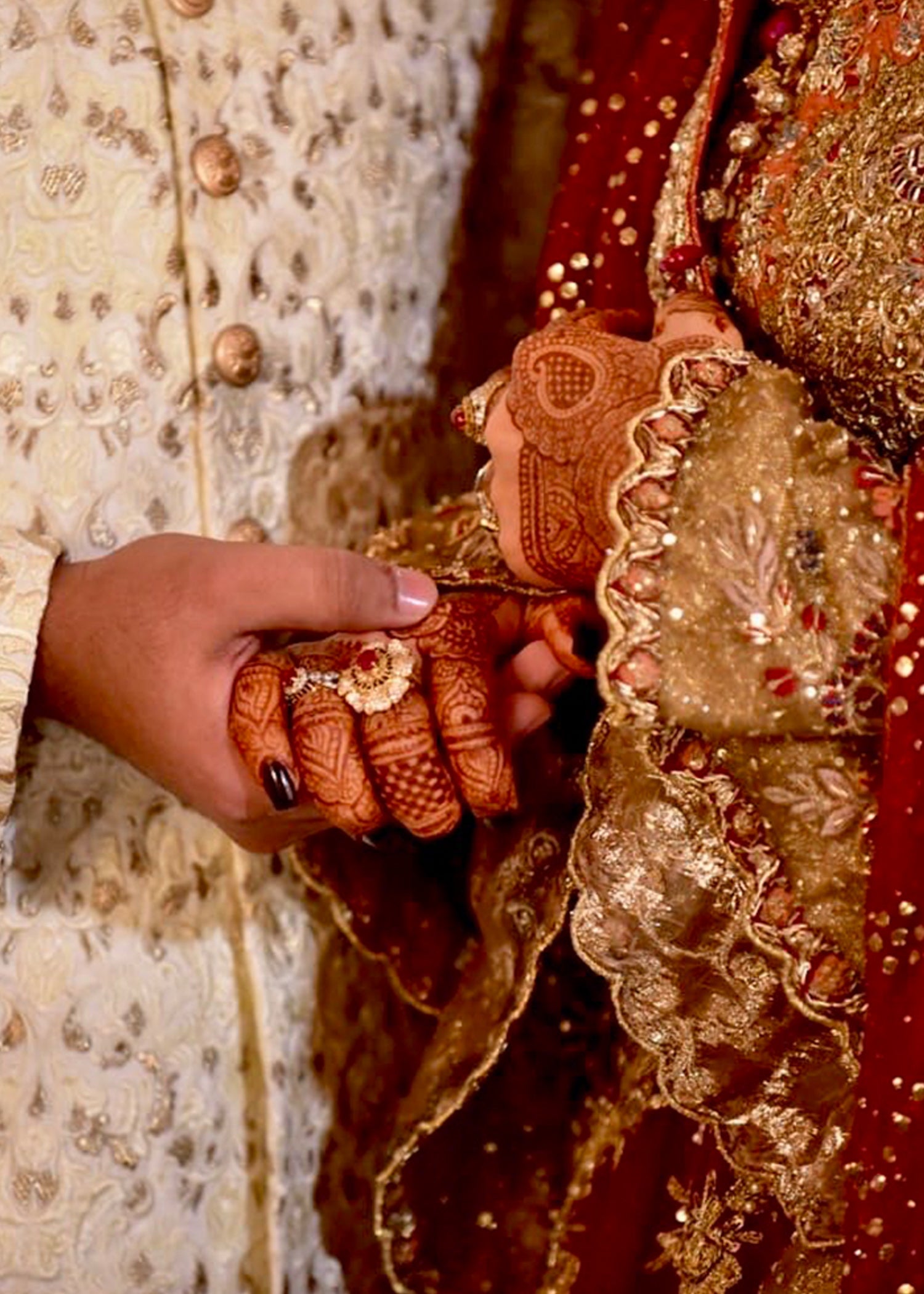 Pakistani Deep Maroon Gold Embellished Velvet Bridal Lehenga (3-Piece) - Image 5