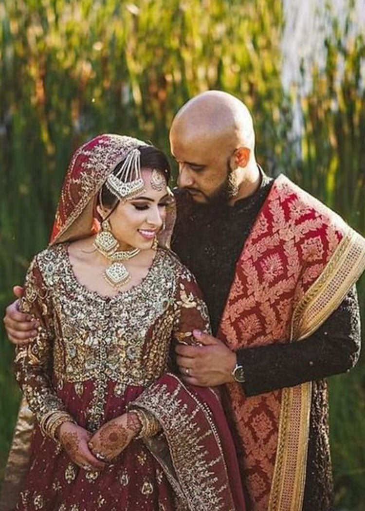 Deep Maroon Embellished Velvet Bridal Lehenga (3-Piece) - Image 2