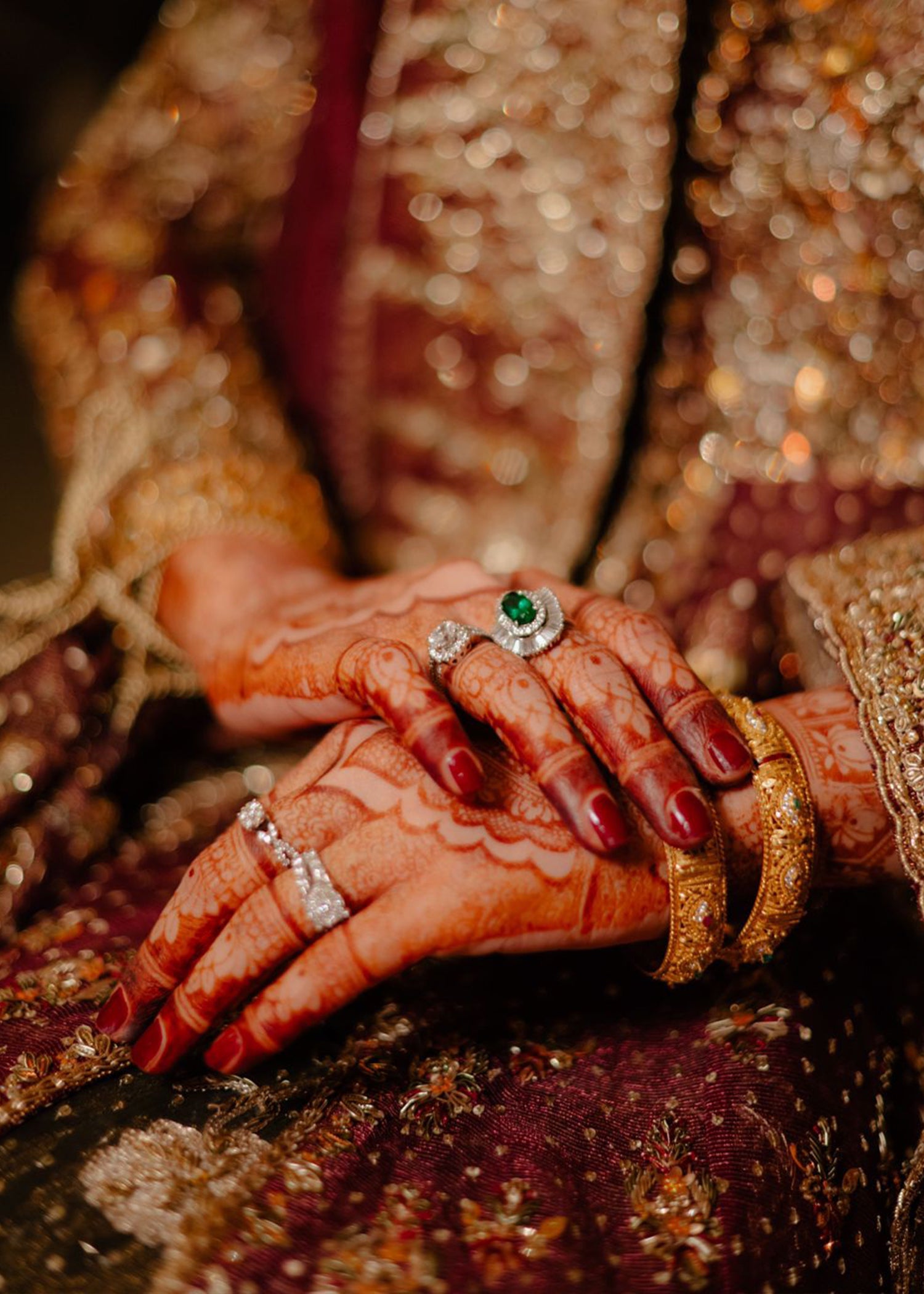 Pakistani Deep Maroon Gold Embroidered Velvet Bridal Lehenga (3-Piece) - Image 4