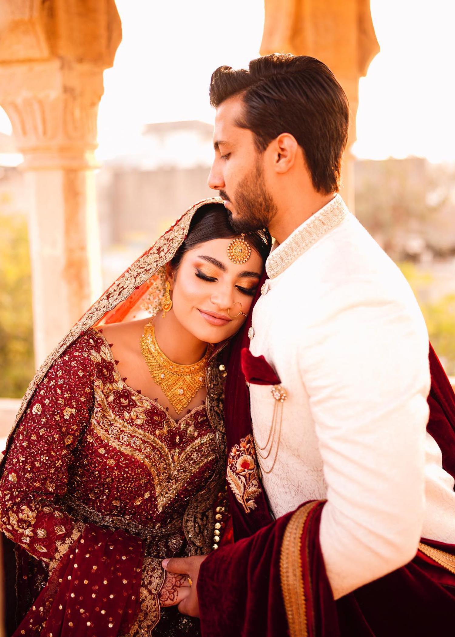 Deep Maroon Embellished Velvet Bridal Lehenga (3-Piece) - Image 3