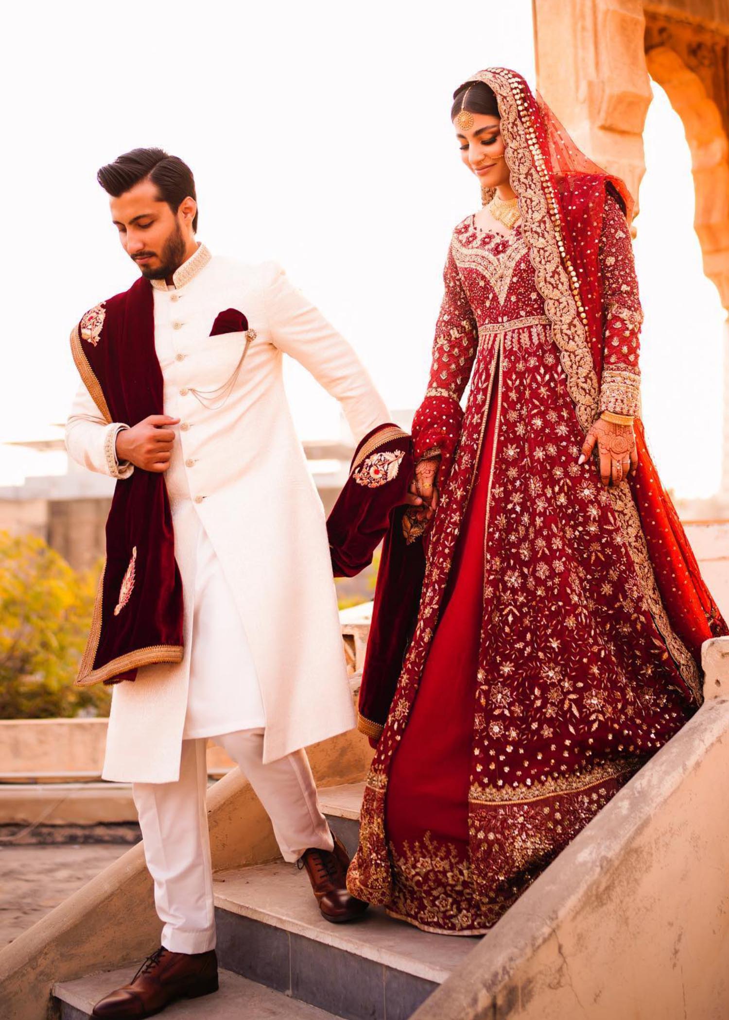 Deep Maroon Embellished Velvet Bridal Lehenga (3-Piece) - Image 5
