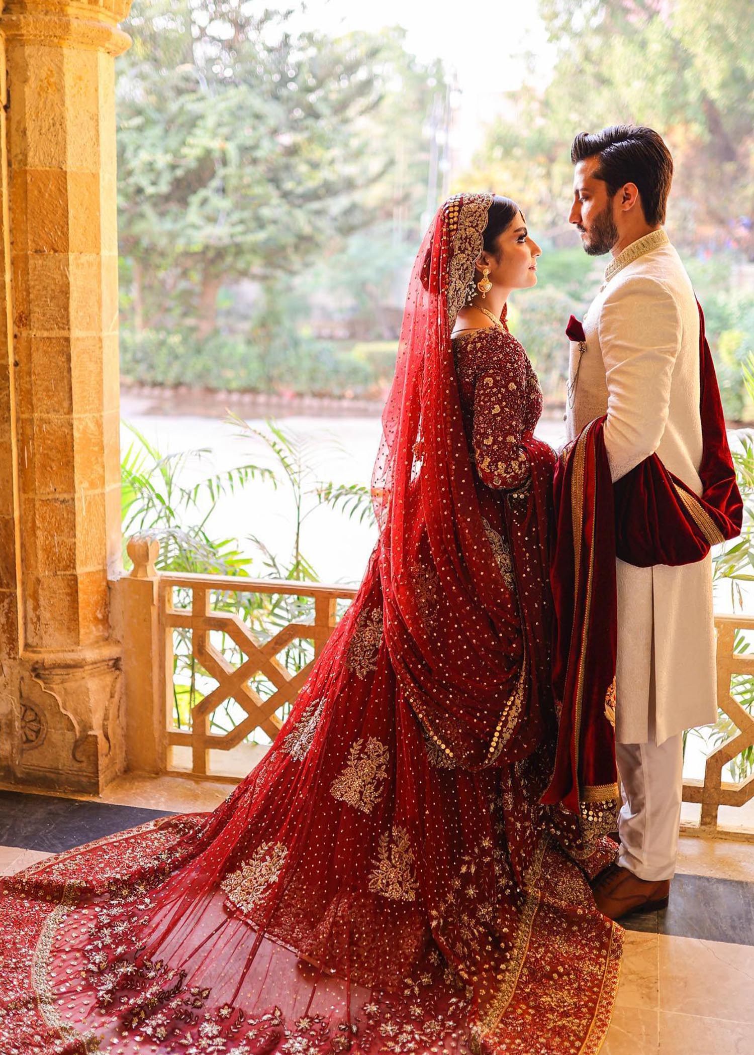 Deep Maroon Embellished Velvet Bridal Lehenga (3-Piece) - Image 7