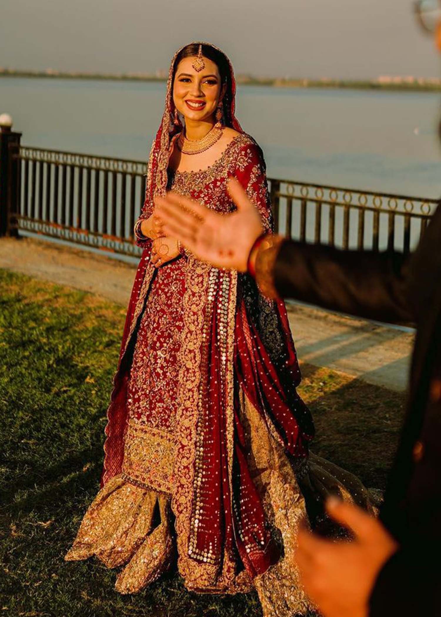 Deep Maroon Embellished Velvet Bridal Lehenga (3-Piece) - Image 1