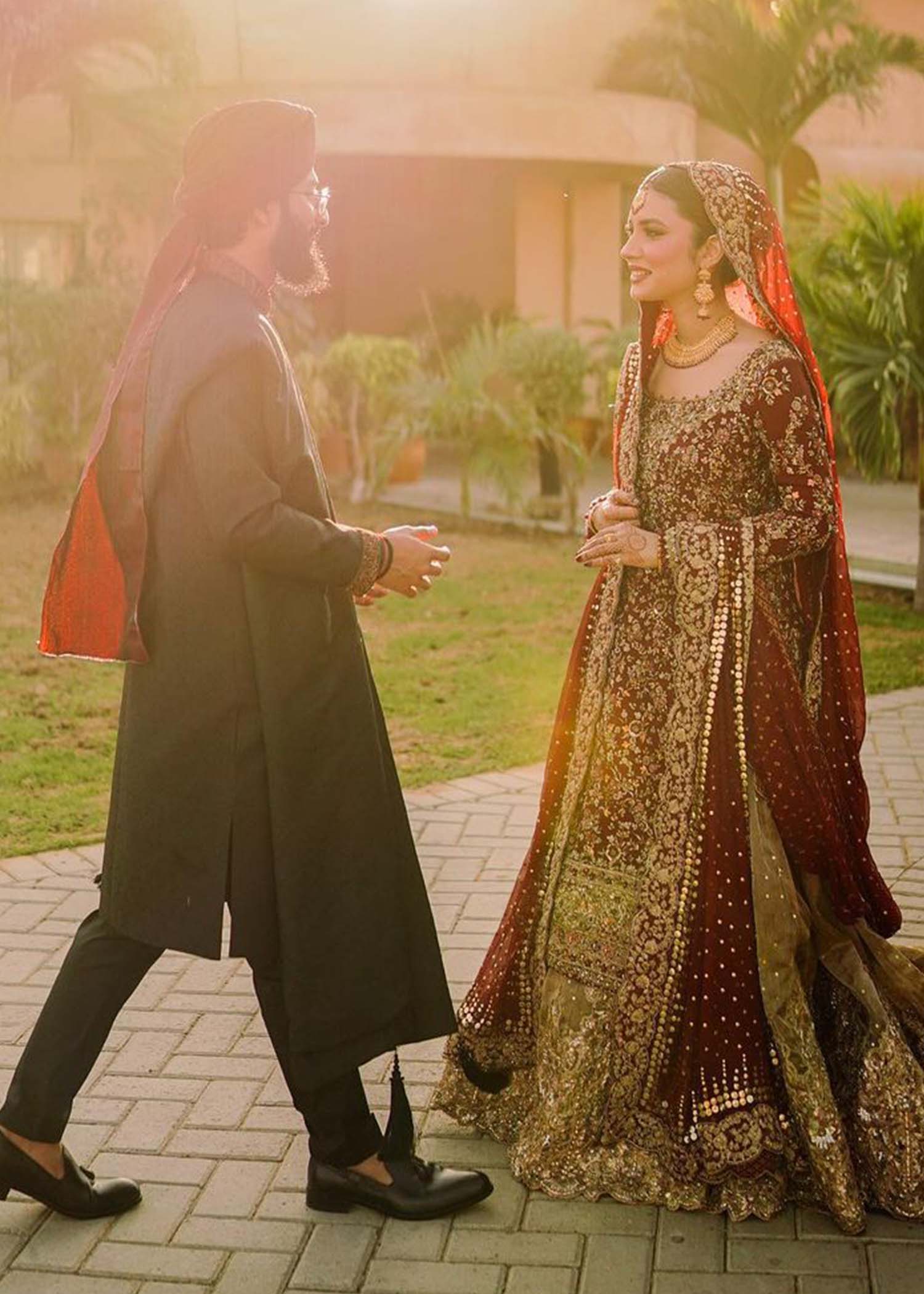 Deep Maroon Embellished Velvet Bridal Lehenga (3-Piece) - Image 4