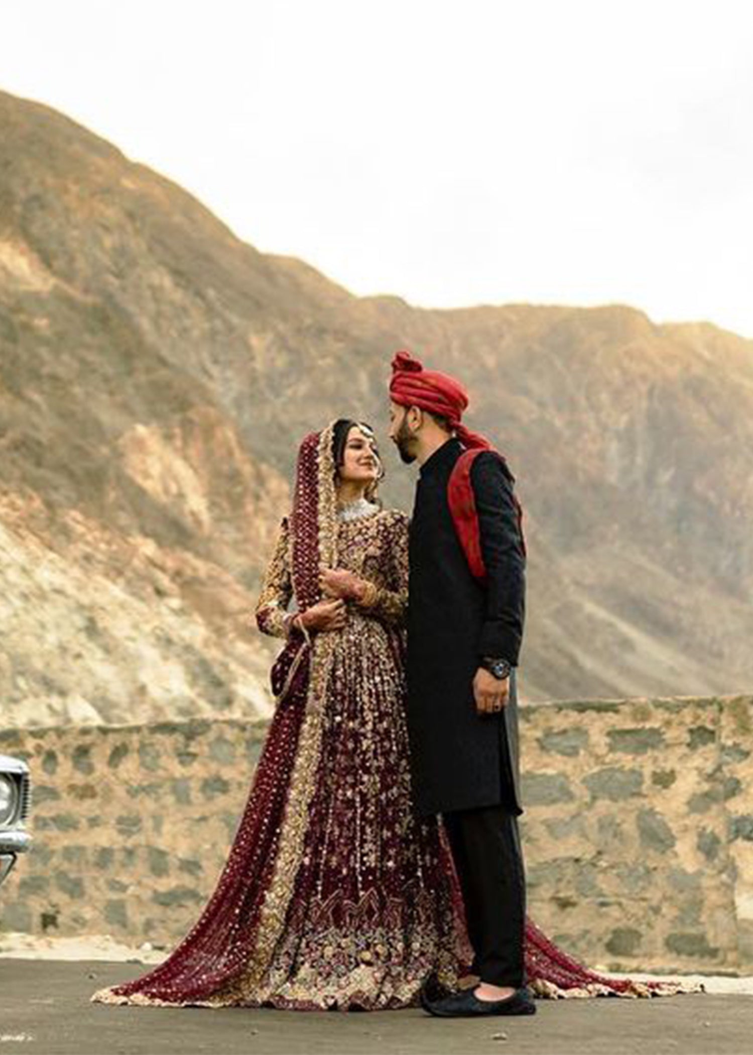 Deep Maroon Zardozi Velvet Bridal Lehenga (3-Piece) - Image 1