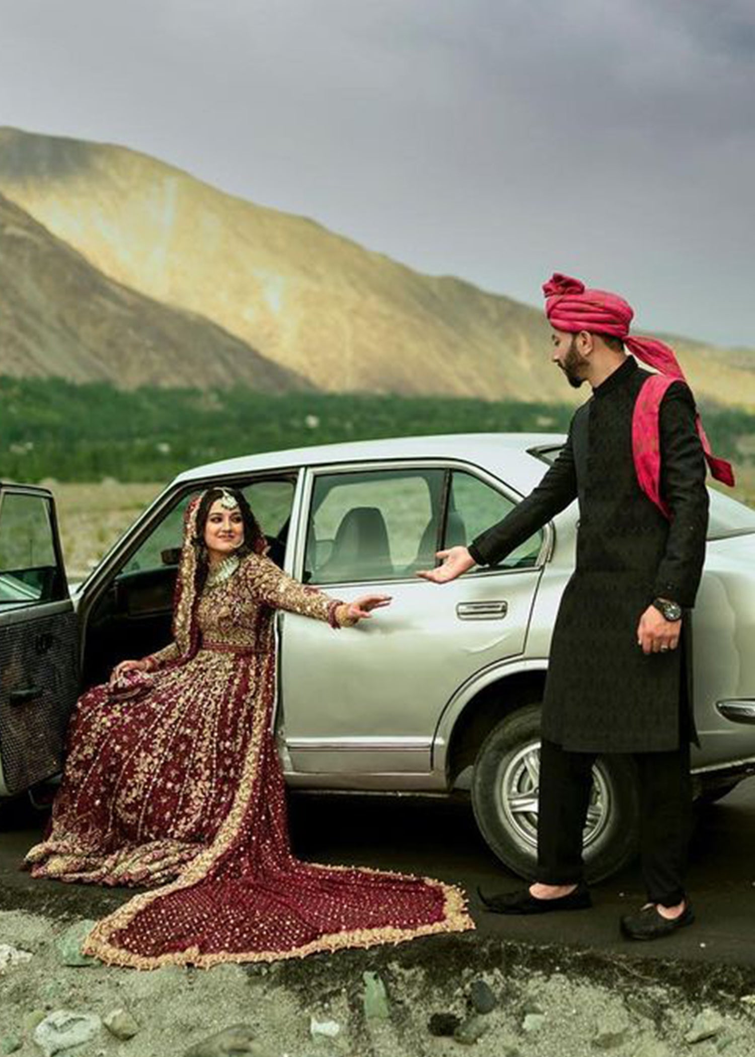 Deep Maroon Zardozi Velvet Bridal Lehenga (3-Piece) - Image 3