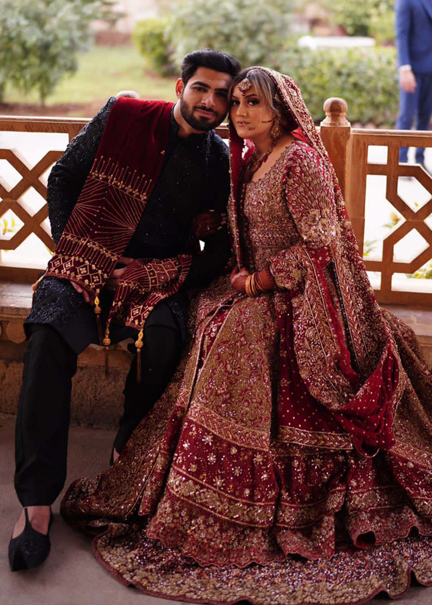 Deep Maroon Embellished Velvet Bridal Lehenga (3-Piece) - Image 1