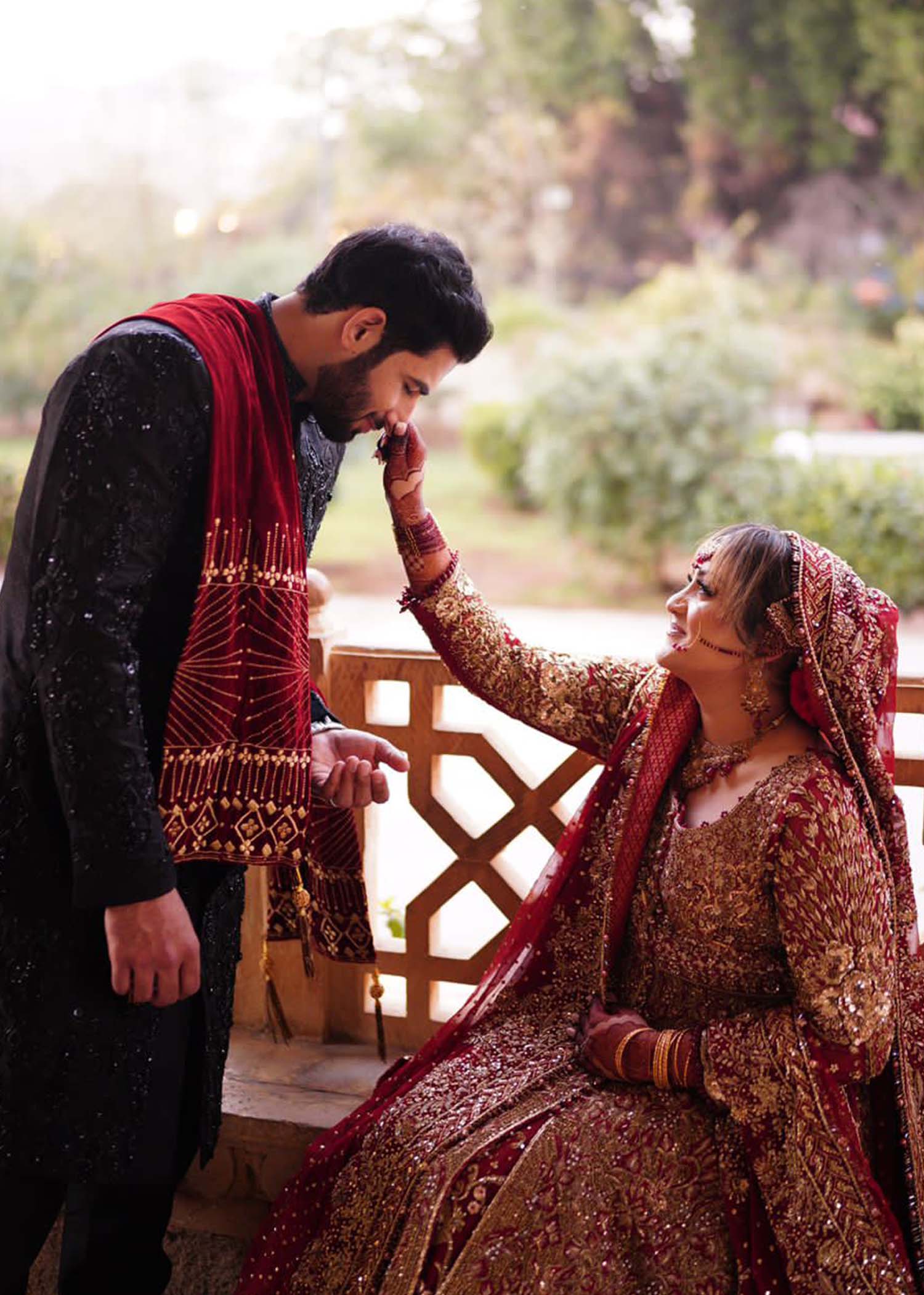 Deep Maroon Embellished Velvet Bridal Lehenga (3-Piece) - Image 2
