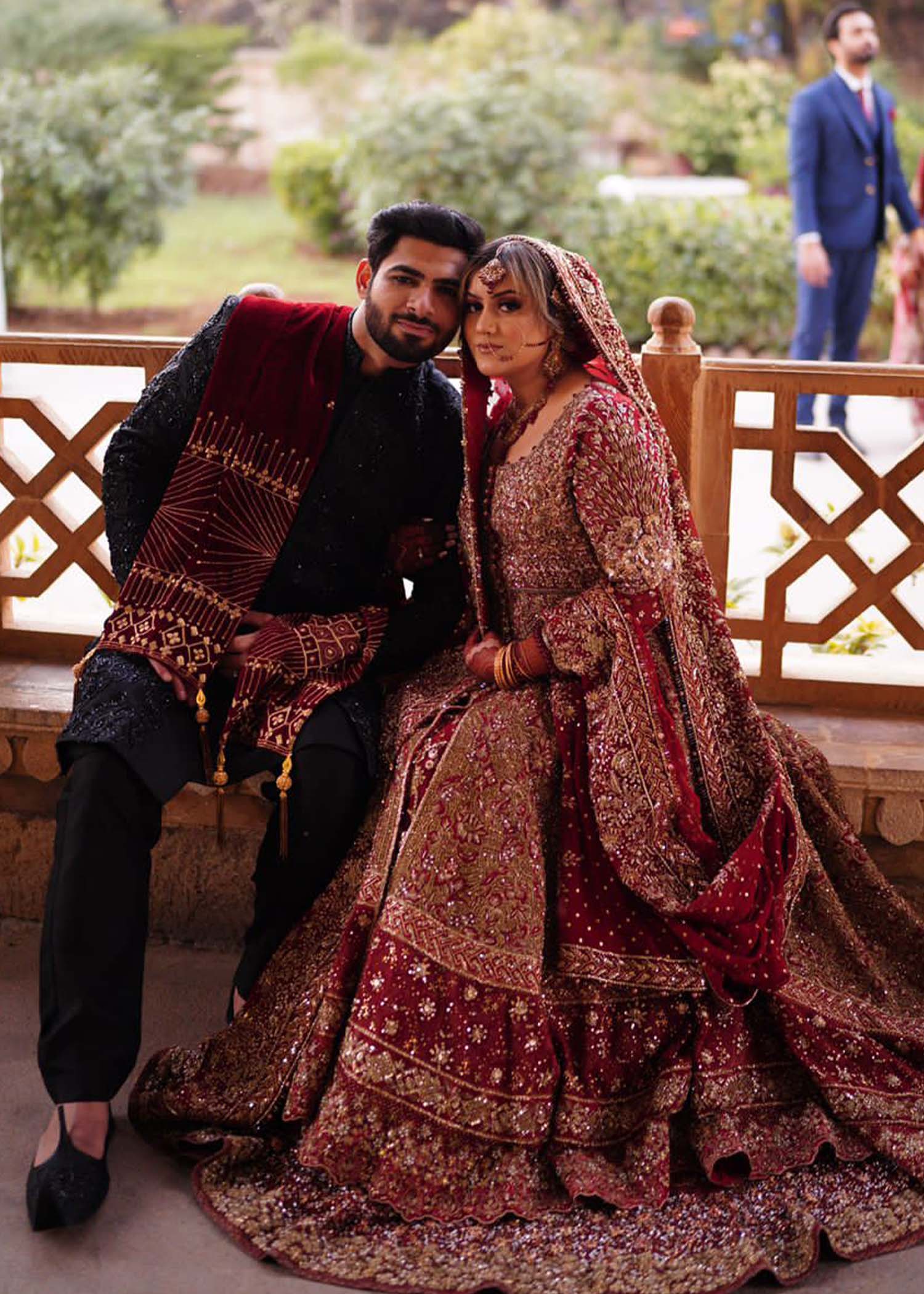 Deep Maroon Embellished Velvet Bridal Lehenga (3-Piece) - Image 3