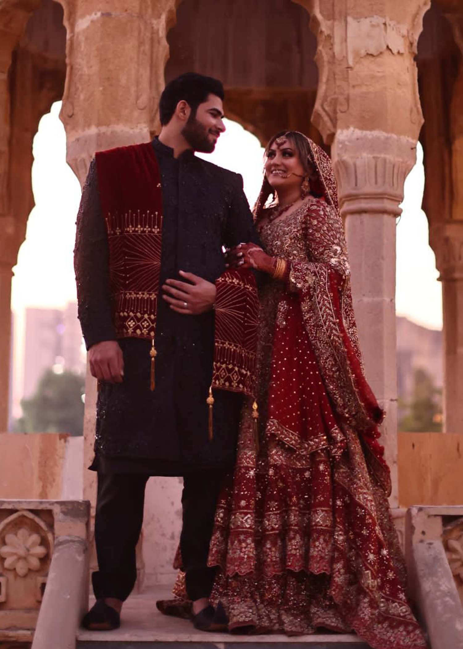 Deep Maroon Embellished Velvet Bridal Lehenga (3-Piece) - Image 6