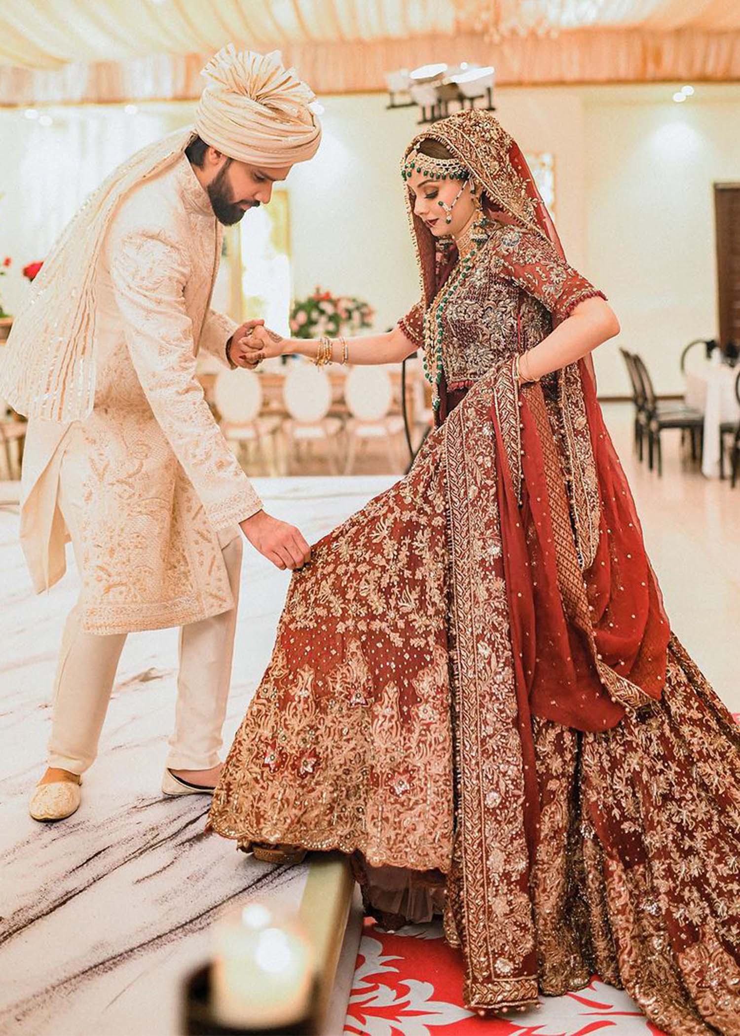 Deep Maroon Zardozi Velvet Bridal Lehenga (3-Piece) - Image 5