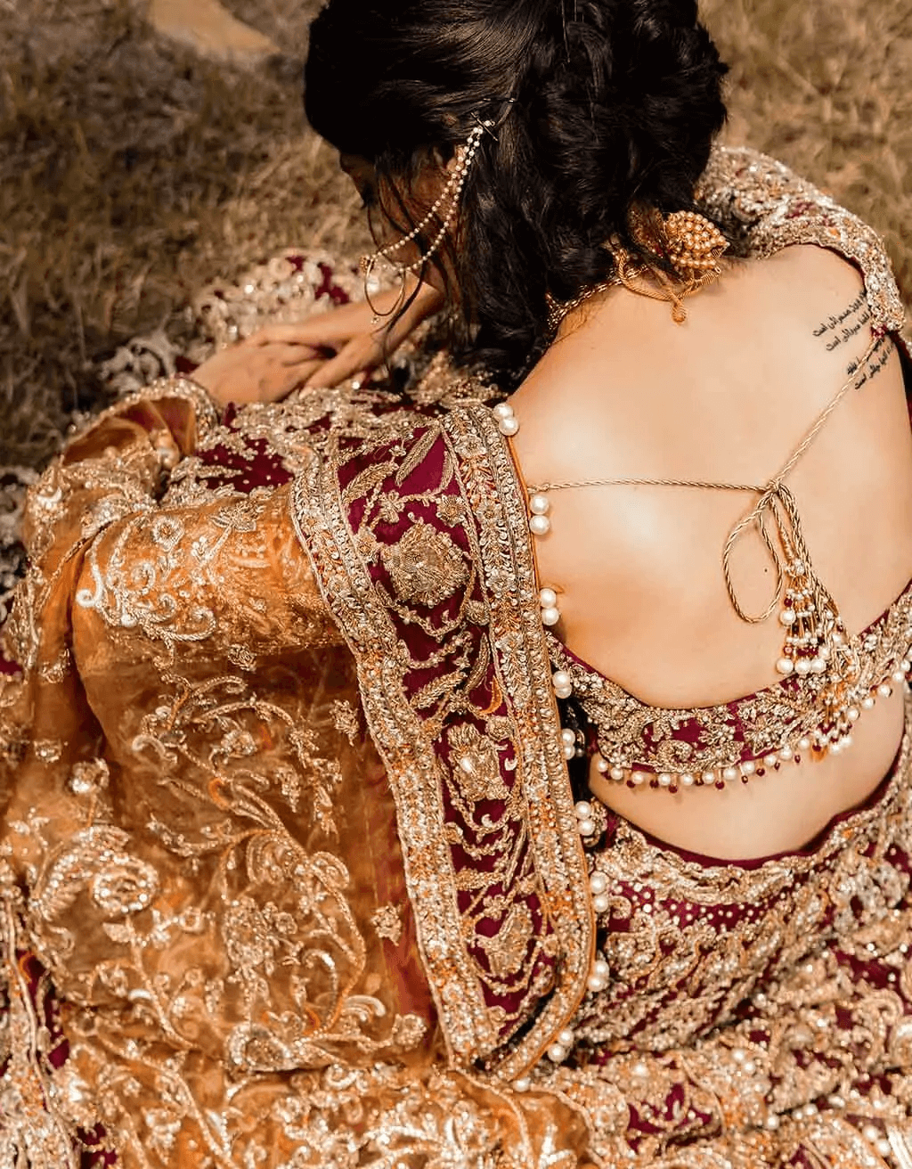 Pakistani Maroon Embellished Velvet Lehenga Choli (3-Piece) - Image 2