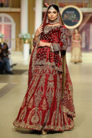 Pakistani Maroon Zardozi Velvet Peplum with Raw Silk Lehenga (3-Piece) - Image 5