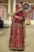 Pakistani Maroon Zardozi Velvet Peplum with Raw Silk Lehenga (3-Piece) - Image 6