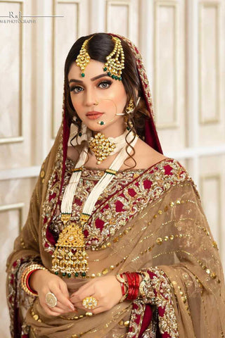 Deep Maroon Zardozi Velvet Bridal Lehenga (3-Piece) - Image 3