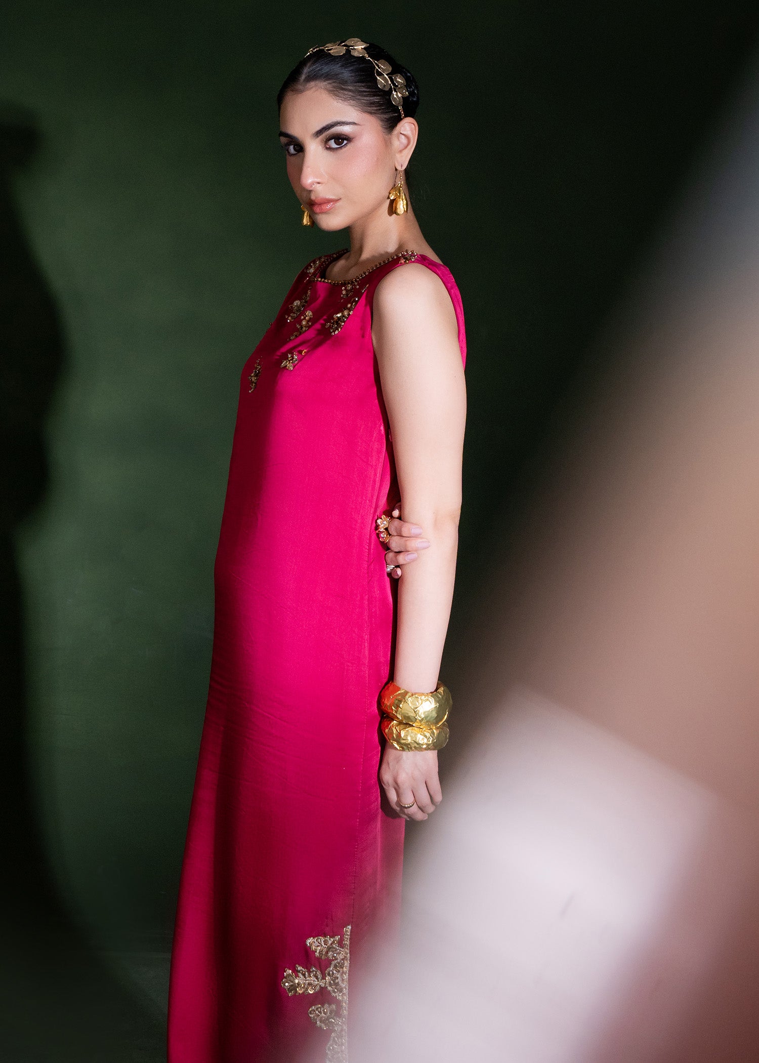 Beetroot Ada Embellished Pure Silk Maxi (2-Piece) - Image 4