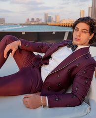 Maroon Embellished Cashmere Wool Tuxedo (2-Piece) - Image 2