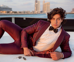 Maroon Embellished Cashmere Wool Tuxedo (2-Piece) - Image 3