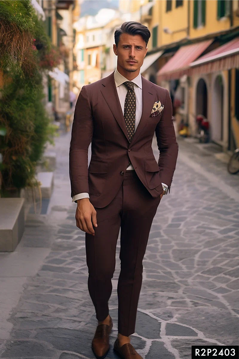 Burgundy Wool Blend Two-Piece Suit (Jacket & Trousers) - Image 1